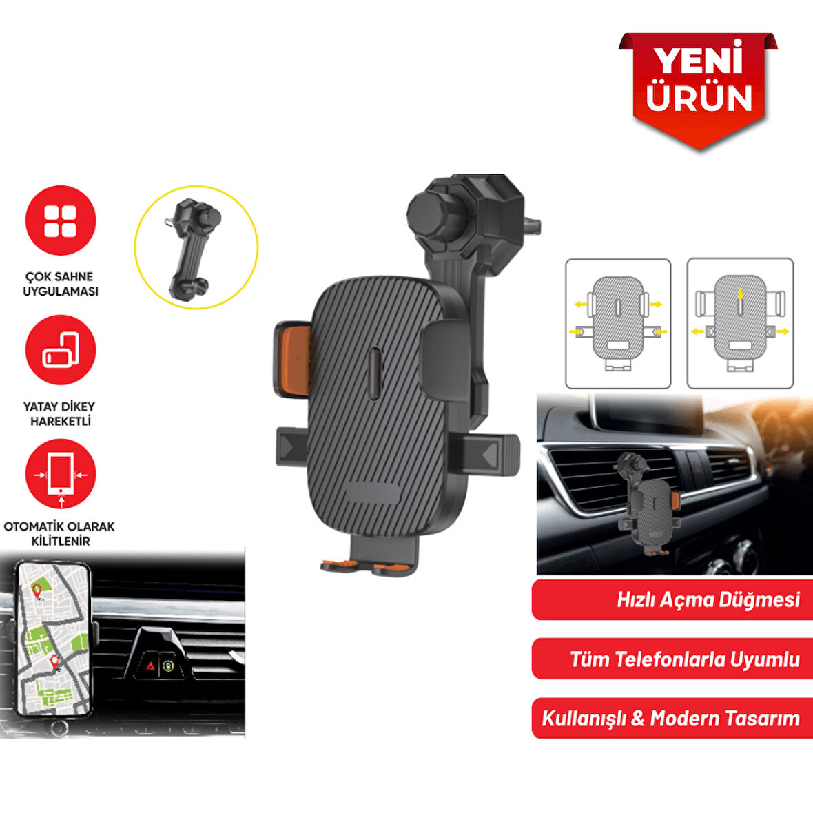 Araç İçi Ayarlanabilir Havalandırma Uyumlu Telefon Tutucu – 360° Dönebilen BR5901977