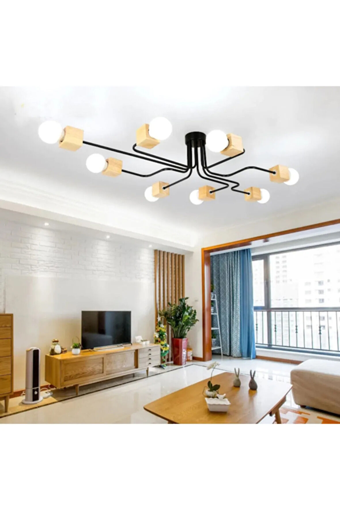 Modern Ahşap Detay Örümcek Avize