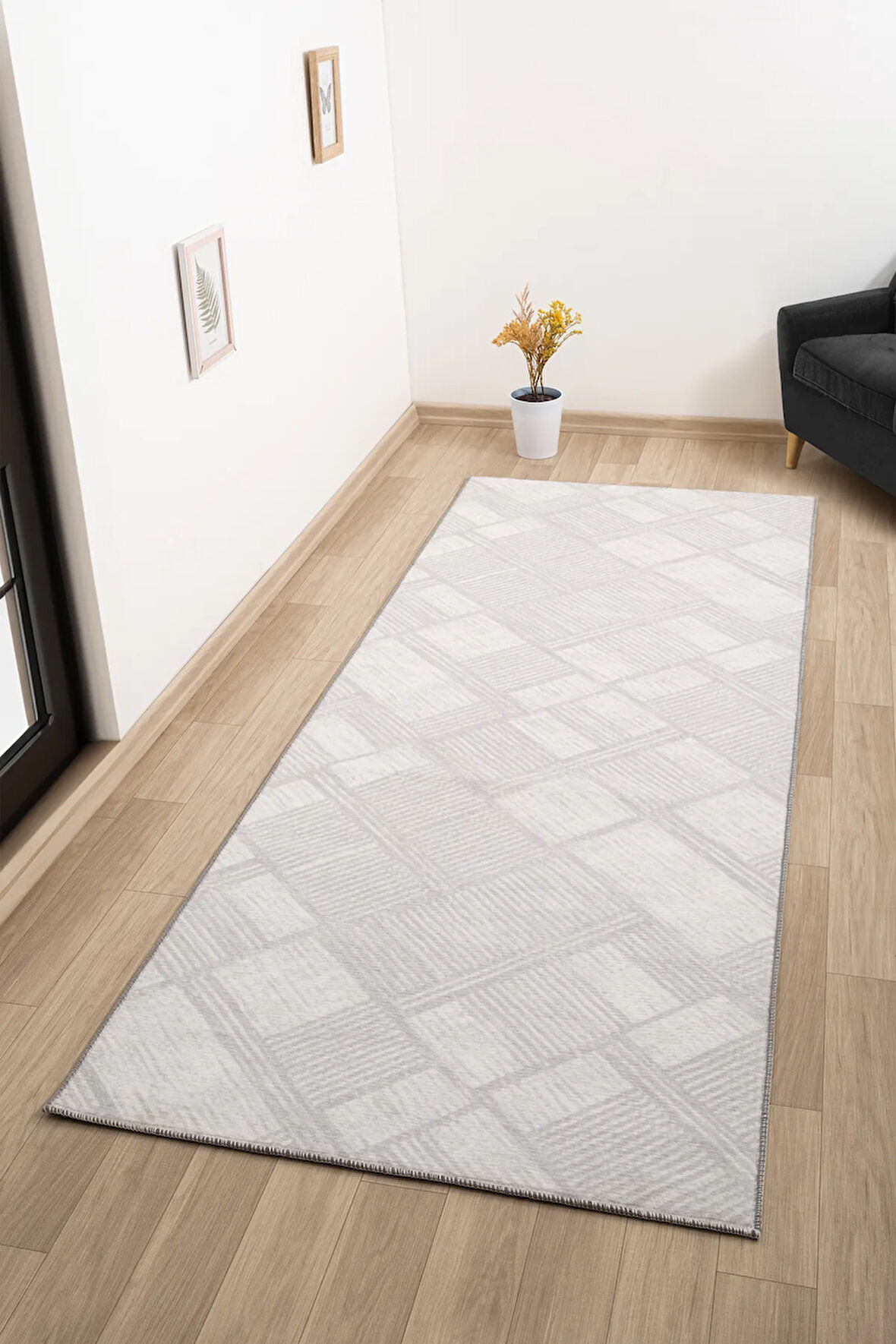 Lowell Koleksiyonu Yıkanabilir, Kesme, Kaymaz Taban Salon,Oturma Odası,Mutfak,Antre,Koridor Halısı B01011-Gri