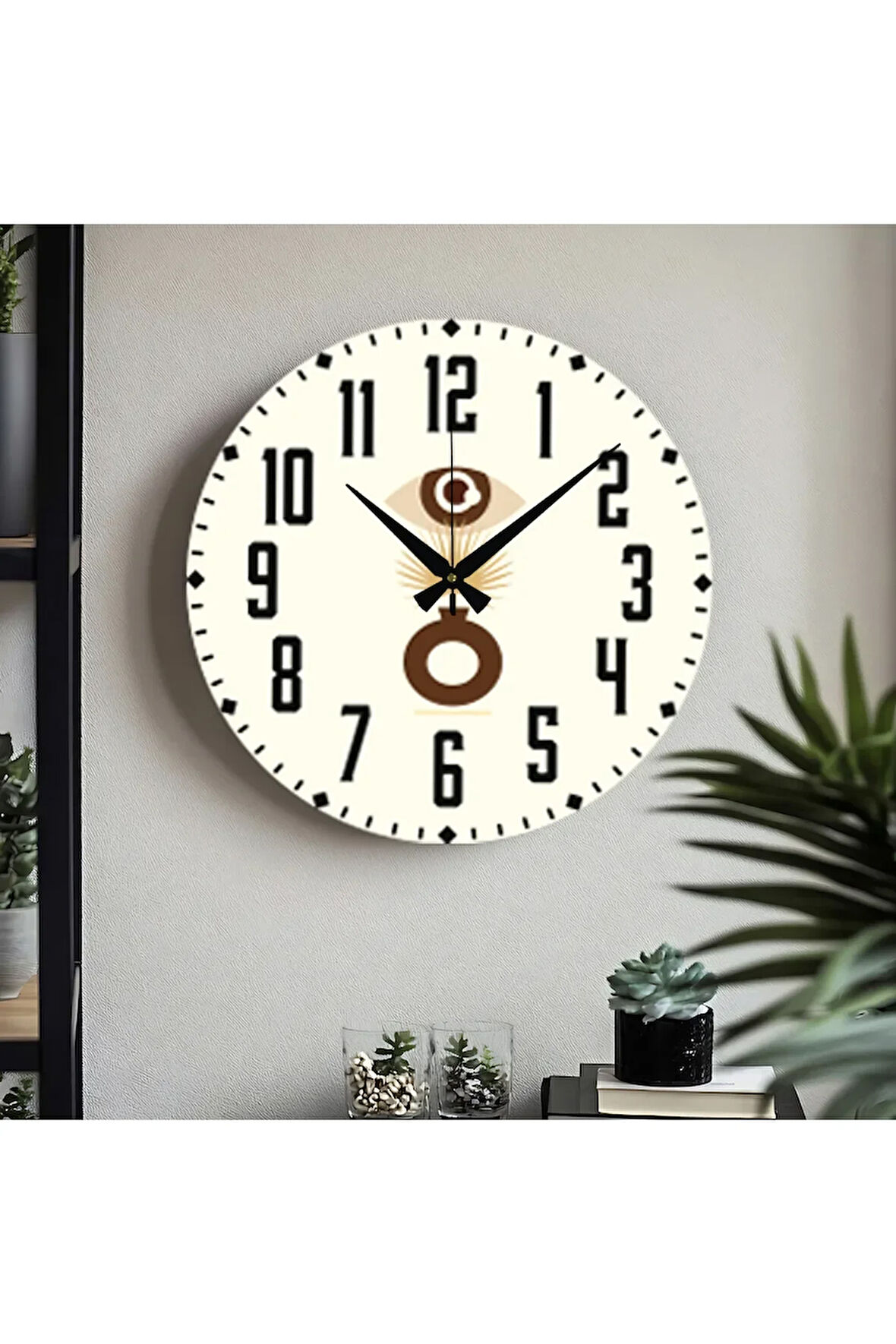 Çiçek desenli Dekoratif Türkçe Rakamlı UV Baskılı Duvar Saati (Sessiz) Akar Mekanizma Metal Akrep