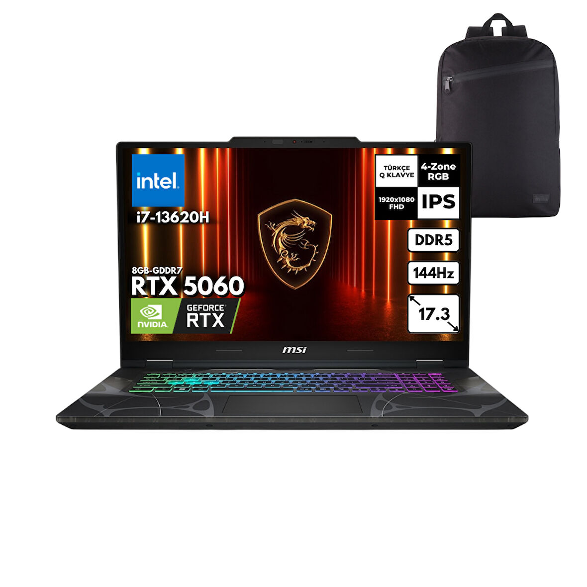 MSI CYBORG 17 i7-13620H 48 -GBDDR5 1 TBSSD RTX5060 (8GB-GDDR7) 17.3" FHD 144Hz IPS Freedos + HMF Sırt Çantası B13WFKG-092XTRHMF3