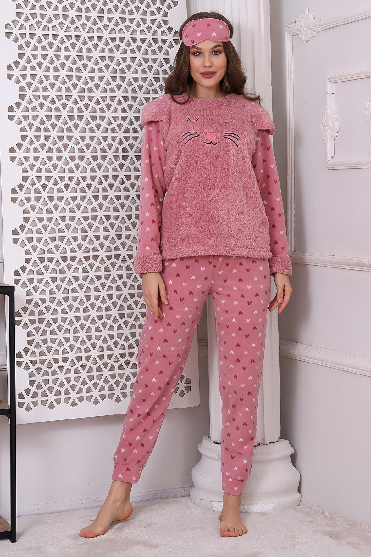 Fawn 3021 Peluş Welsoft Polar Kışlık Yumoş Kadın Pijama Takımı