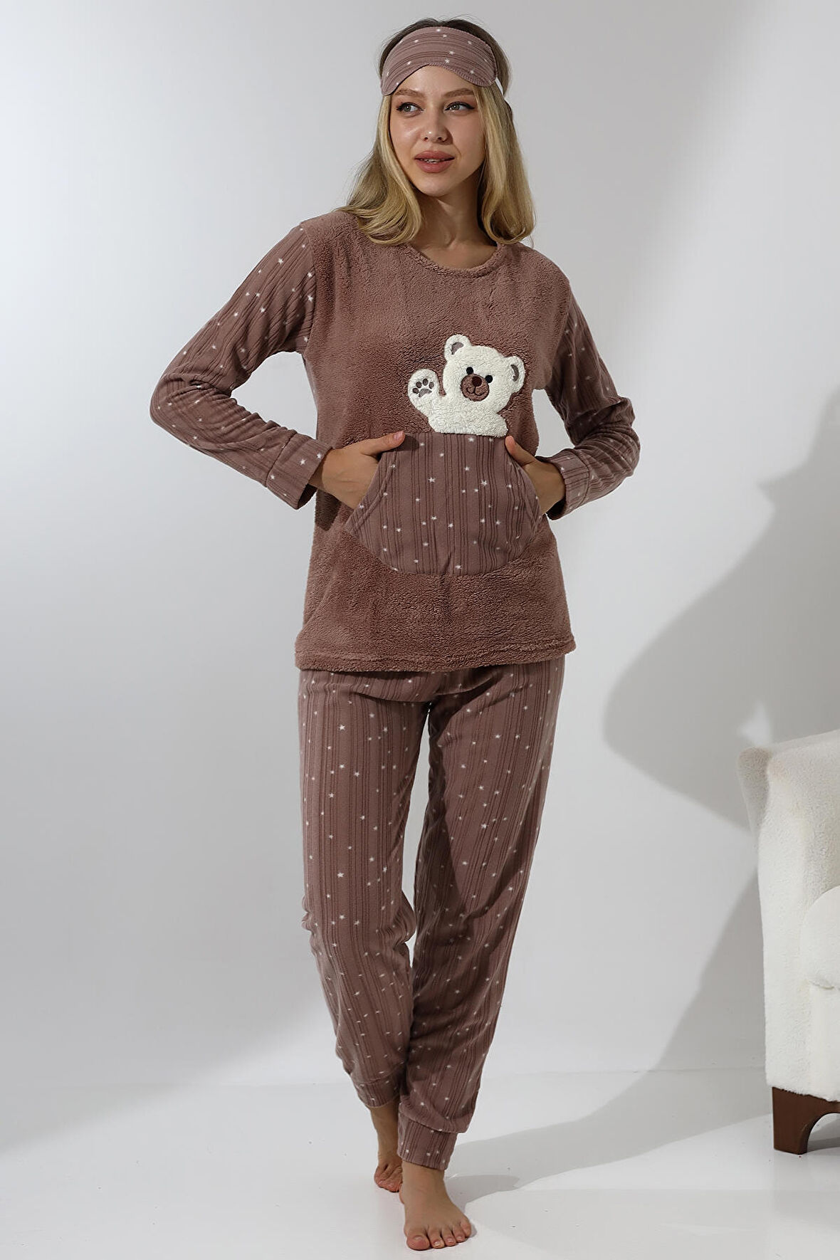 Fawn 5014 Peluş Welsoft Polar Kışlık Yumoş Kadın Pijama Takımı