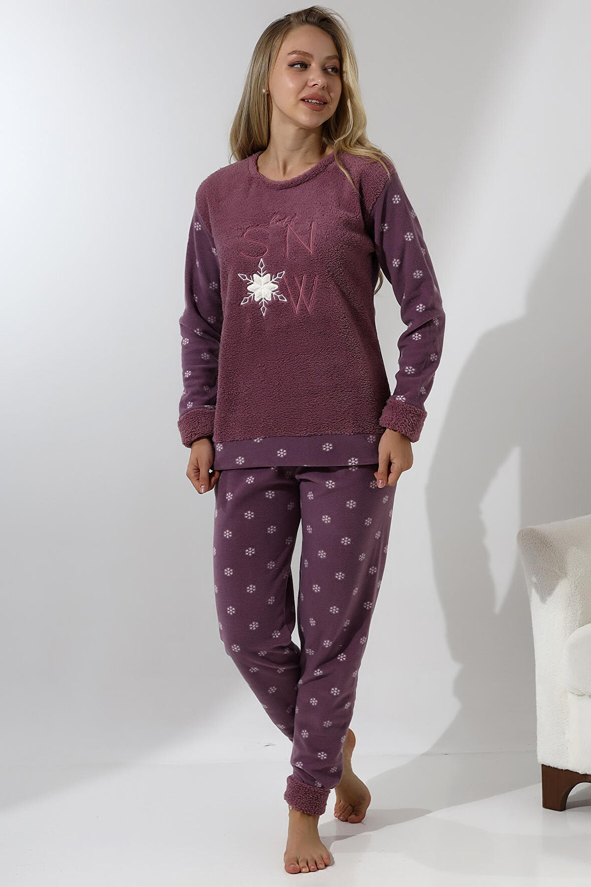 Fawn 5020 Peluş Welsoft Polar Kışlık Yumoş Kadın Pijama Takımı