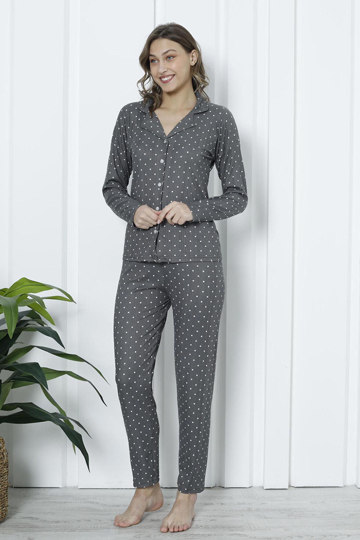 Mirano 1001 Pegasus Düğmeli Uzun Kol Likralı Kadın Pijama Takımı