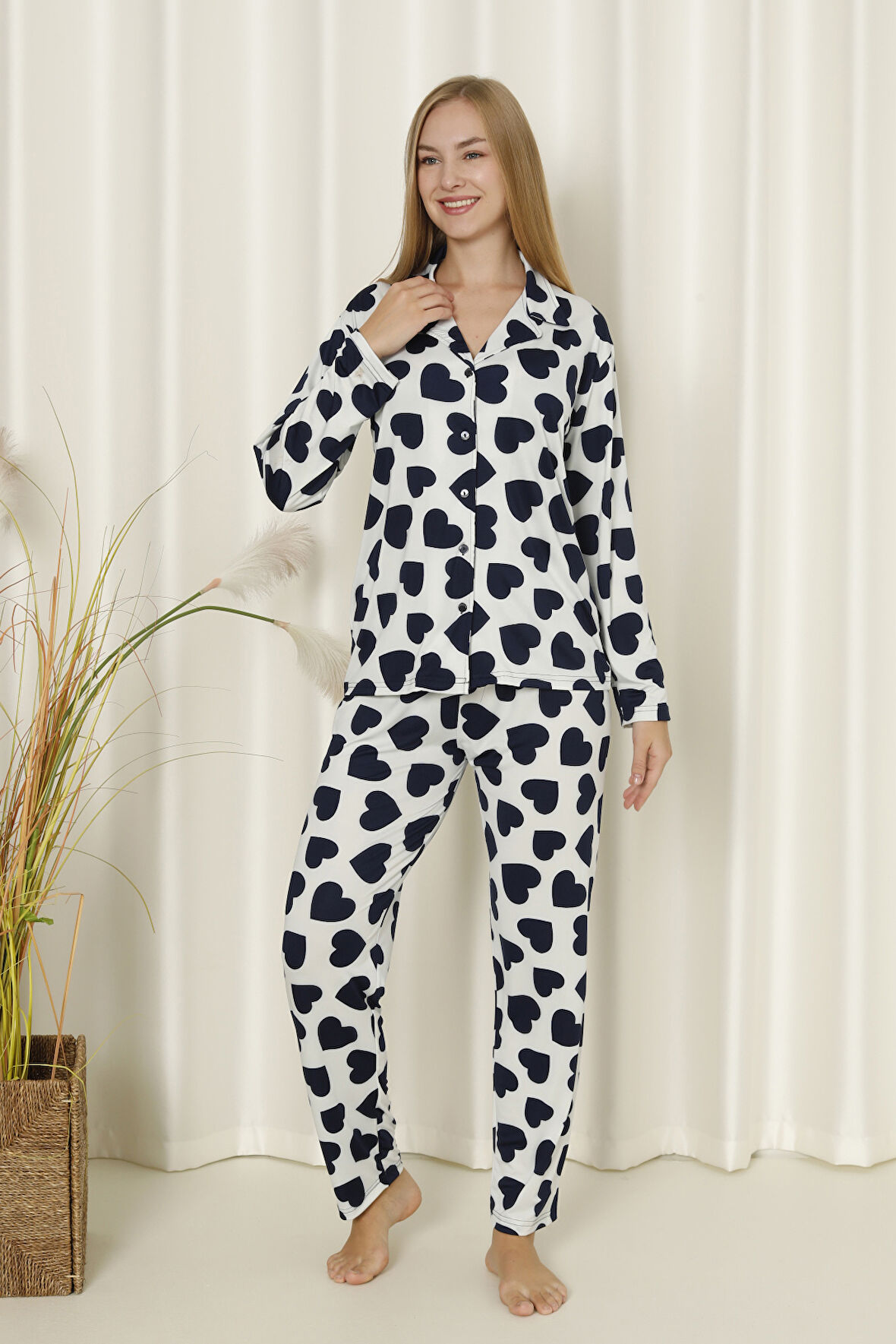 Mirano 9508 Kalpli Milan Yumuşak Kumaş Boydan Düğmeli Kadın Pijama Takımı