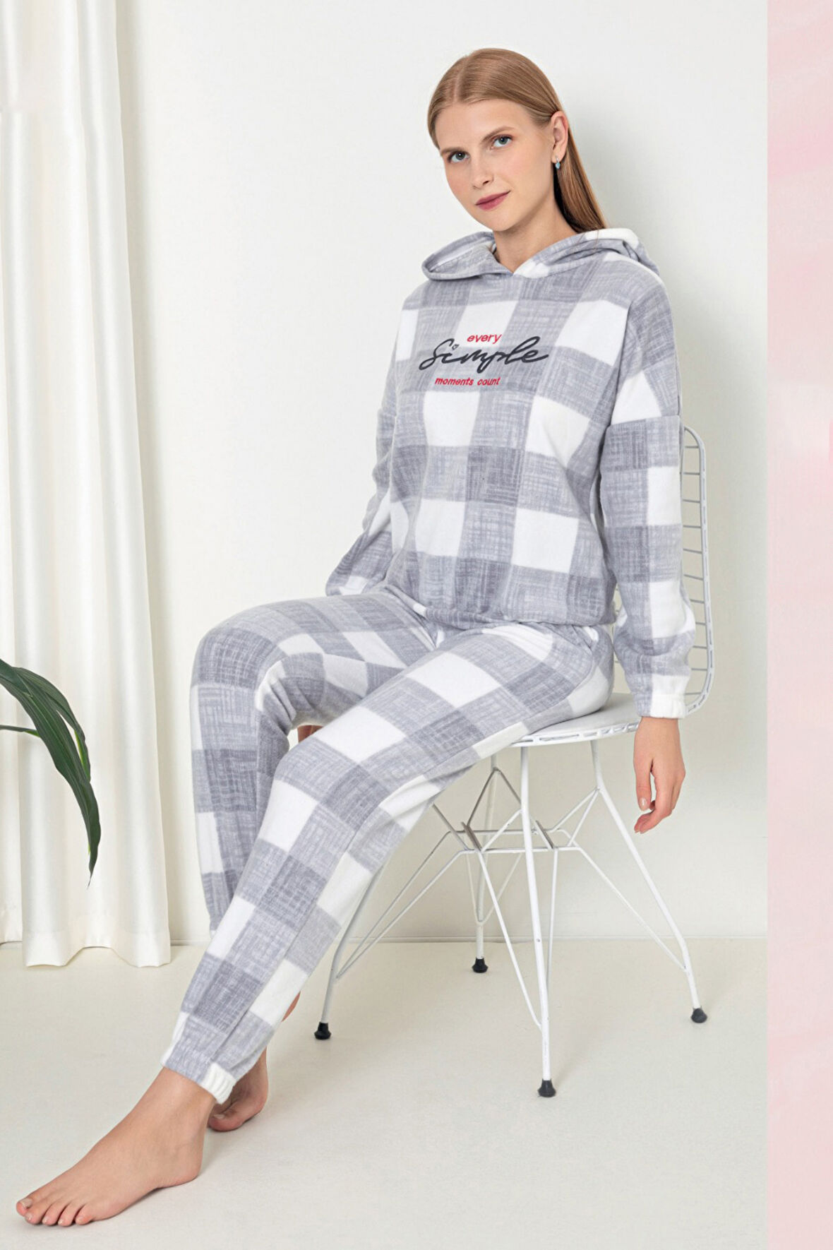 Mr 3251 İnterlok Şardonlu Spor Kapüşonlu Kışlık Kadın Eşofman Pijama Takım