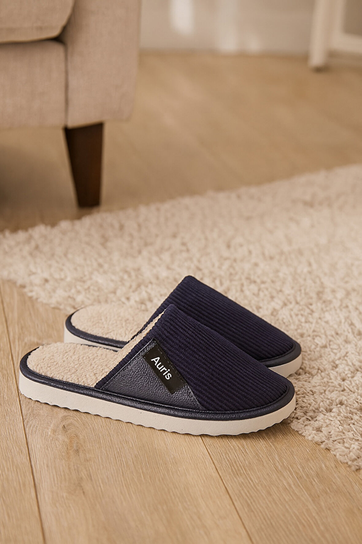 AR-060 Unisex Kadife Kumaş İçi Kürklü Kışlık Ev Terliği