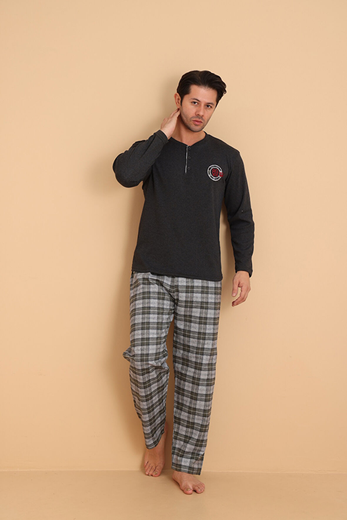 Falkom 7014 İnterlok Kışlık Ekose Pijamalı Erkek Pijama Takımı