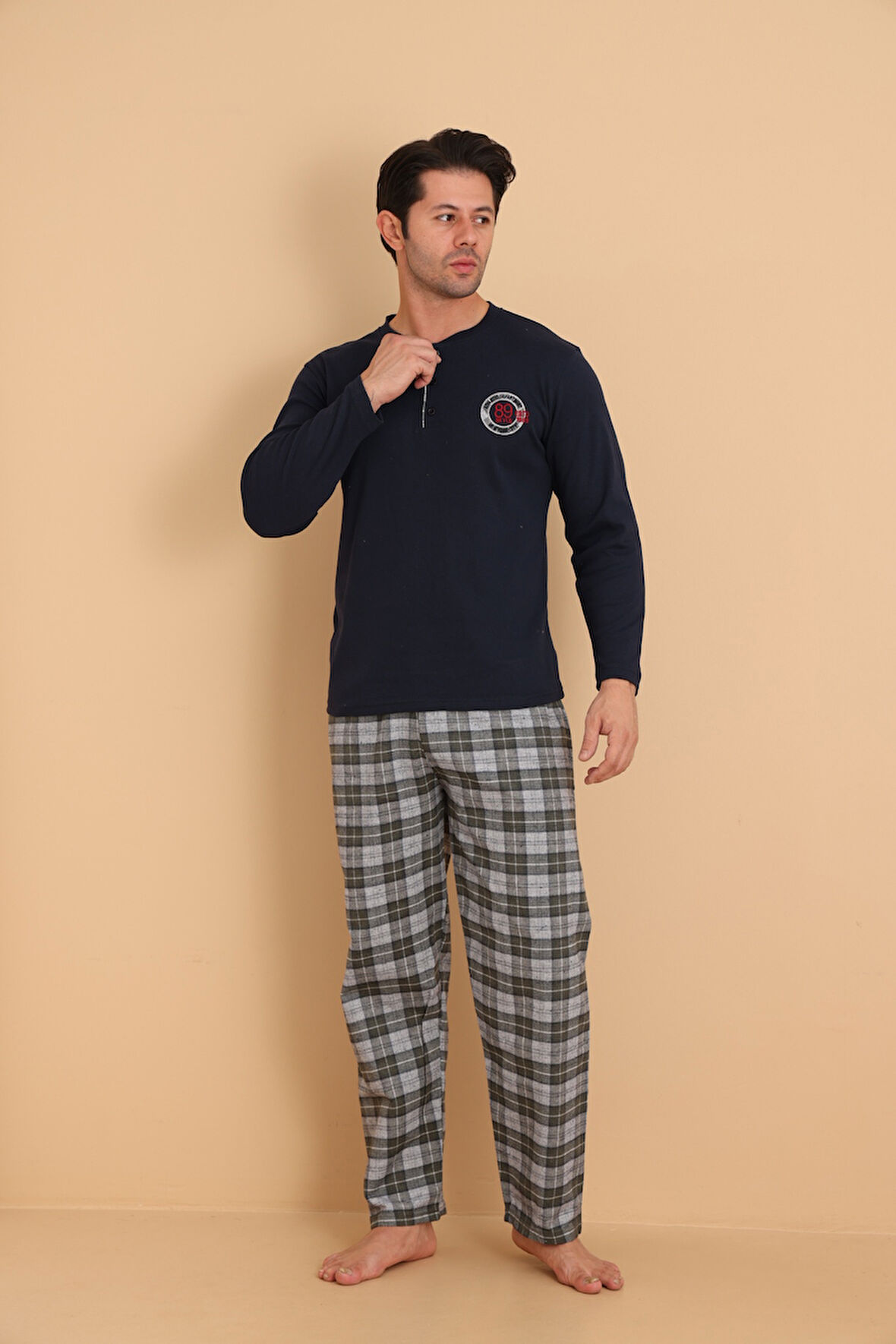 Falkom 7014 İnterlok Kışlık Ekose Pijamalı Erkek Pijama Takımı