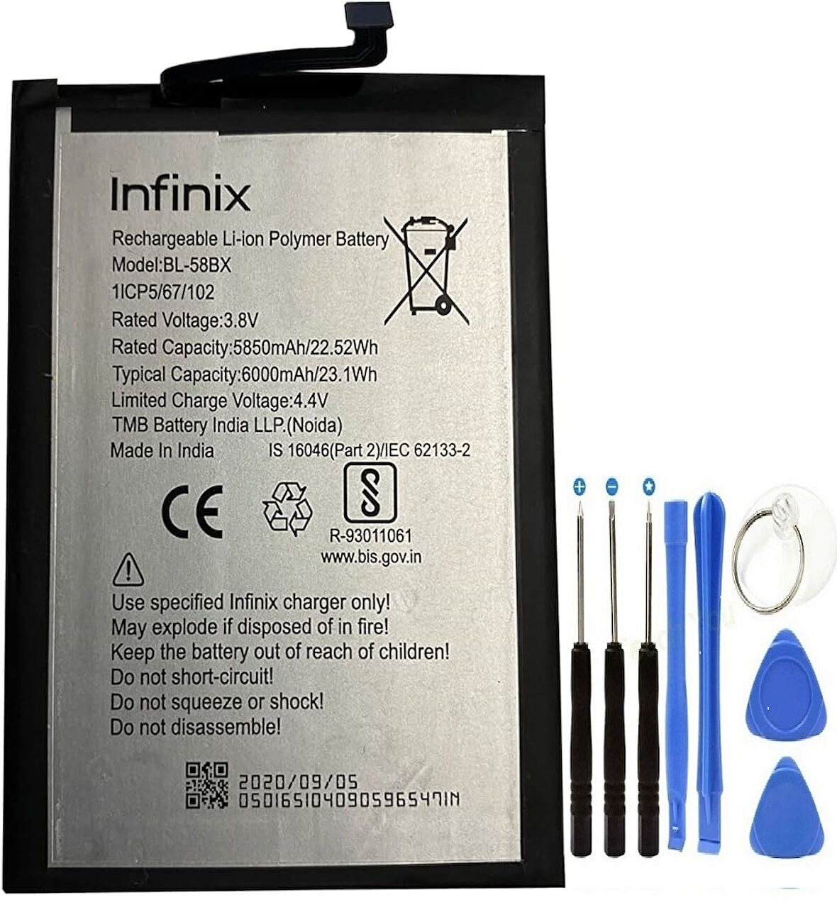 İnifix Hote 9 Play Pil Batarya BL-58BX+Tamir Set 6000 mAh