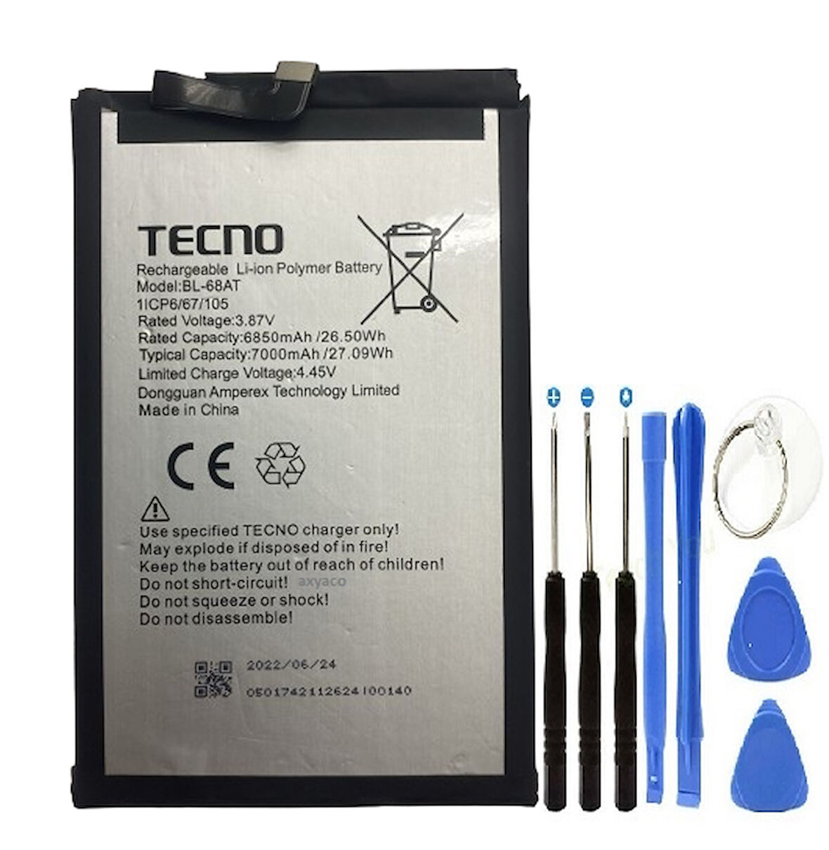 Tecno Pavo 2 Pil Batarya BL-68AT+Tamir Set 7000 mAh