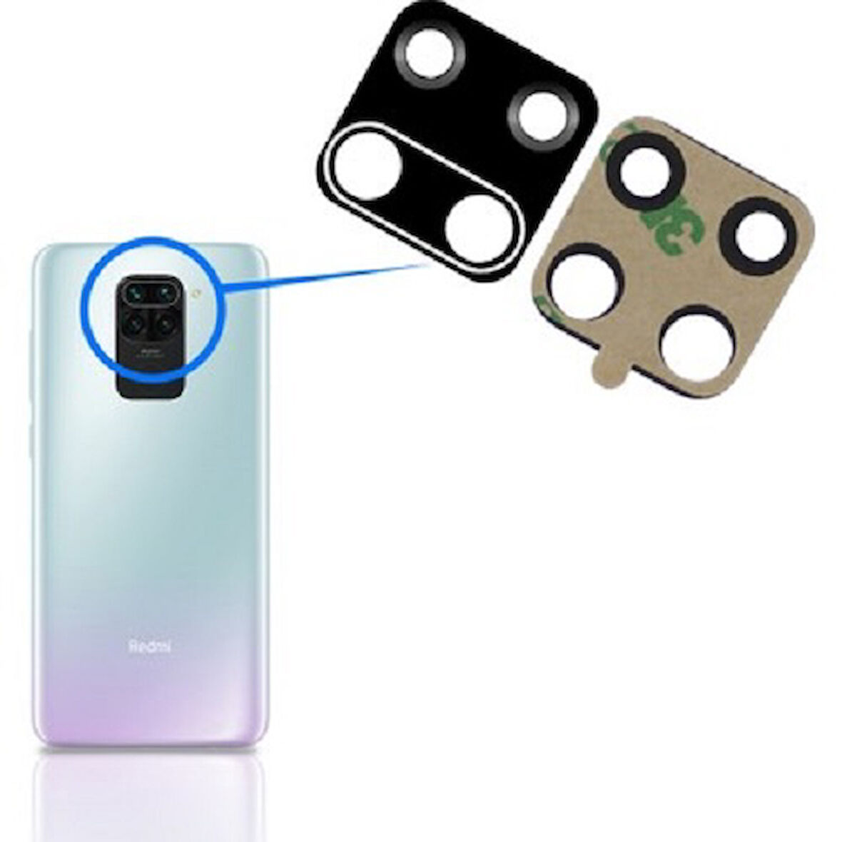 Xiaomi Uyumlu Redmi Note 9 Pro Arka Kamera Camı Lens Yapışkanlı