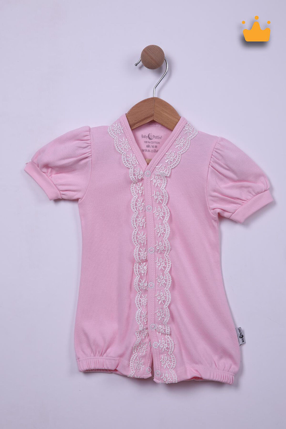 Babyhola %100 Pamuk Kız Bebek Güpürlü Kısa Tulum 1444