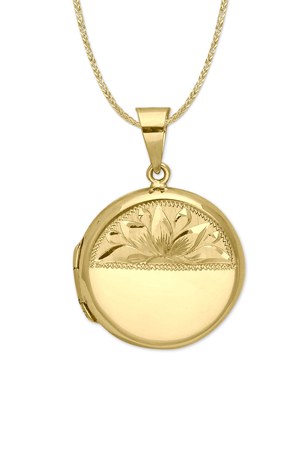 El Kalemi İşlemeli Yuvarlak Altın Madalyon Kolye