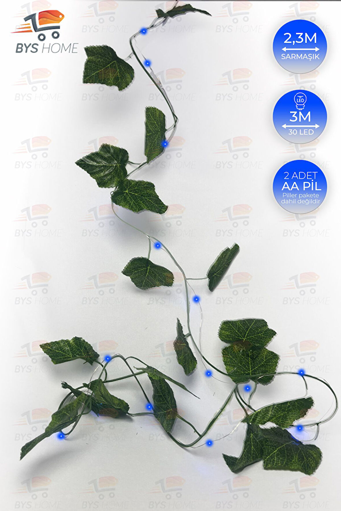 Dekoratif Yeşil Yapraklı 230 Cm Yapay Sarmaşık Ve 300 Cm Peri Led Pembe Renk