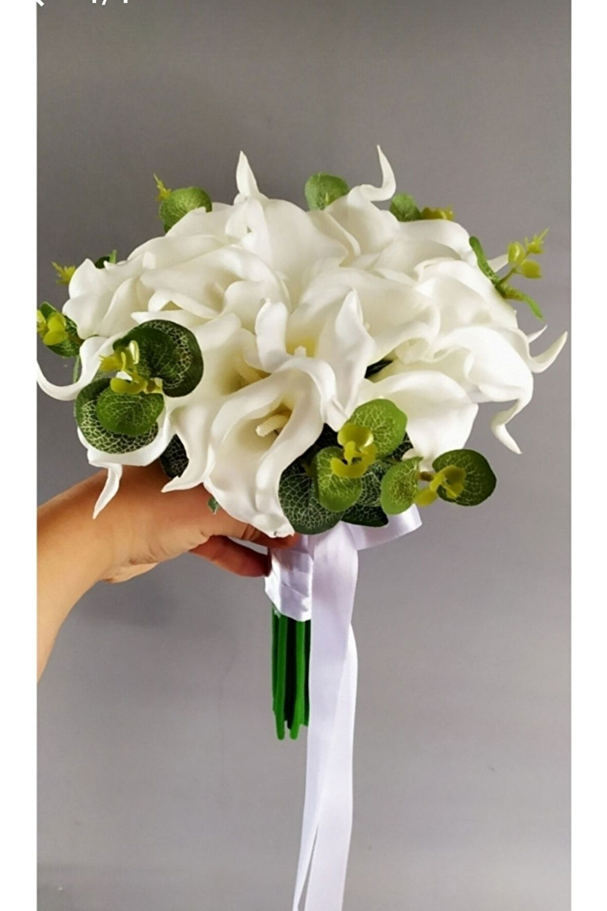 Gelin Buketi 16 Adet Islak Gala ve Okaliptus Gelin Çiçeği Damat Yaka Çiçegi