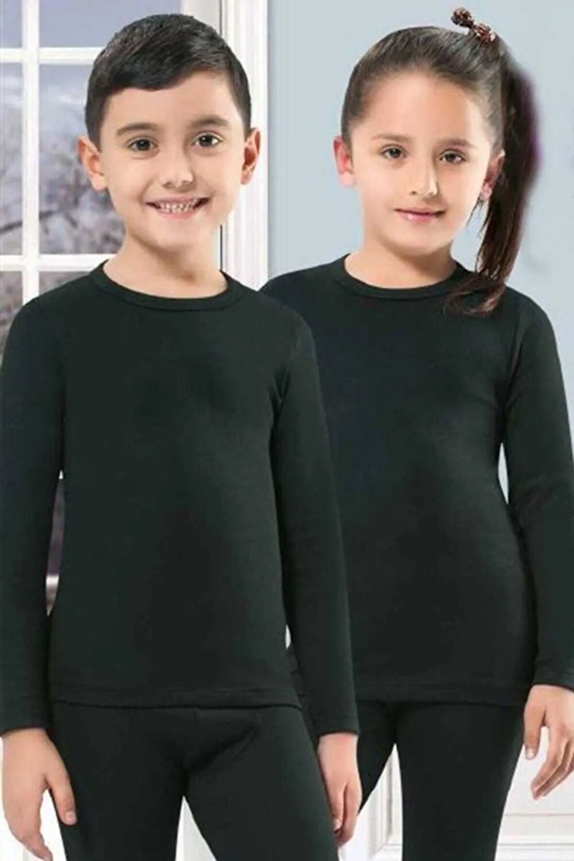 Unisex Çocuk Uzun Kollu Atlet Termal Siyah 3