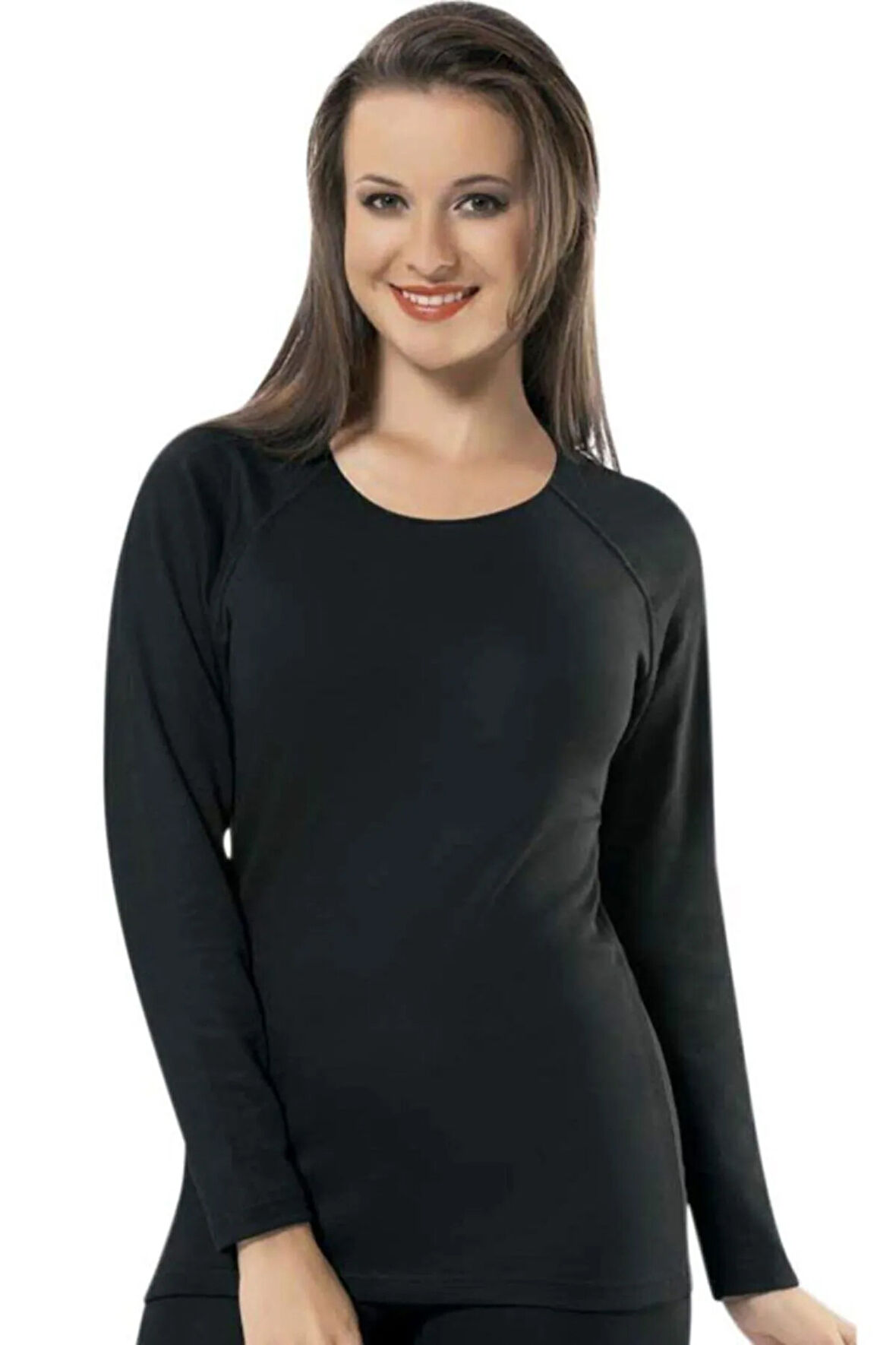 Kadın Siyah Uzun Kollu Üst Termal Sıcak Tutan Içlik Lingaooms 2007b