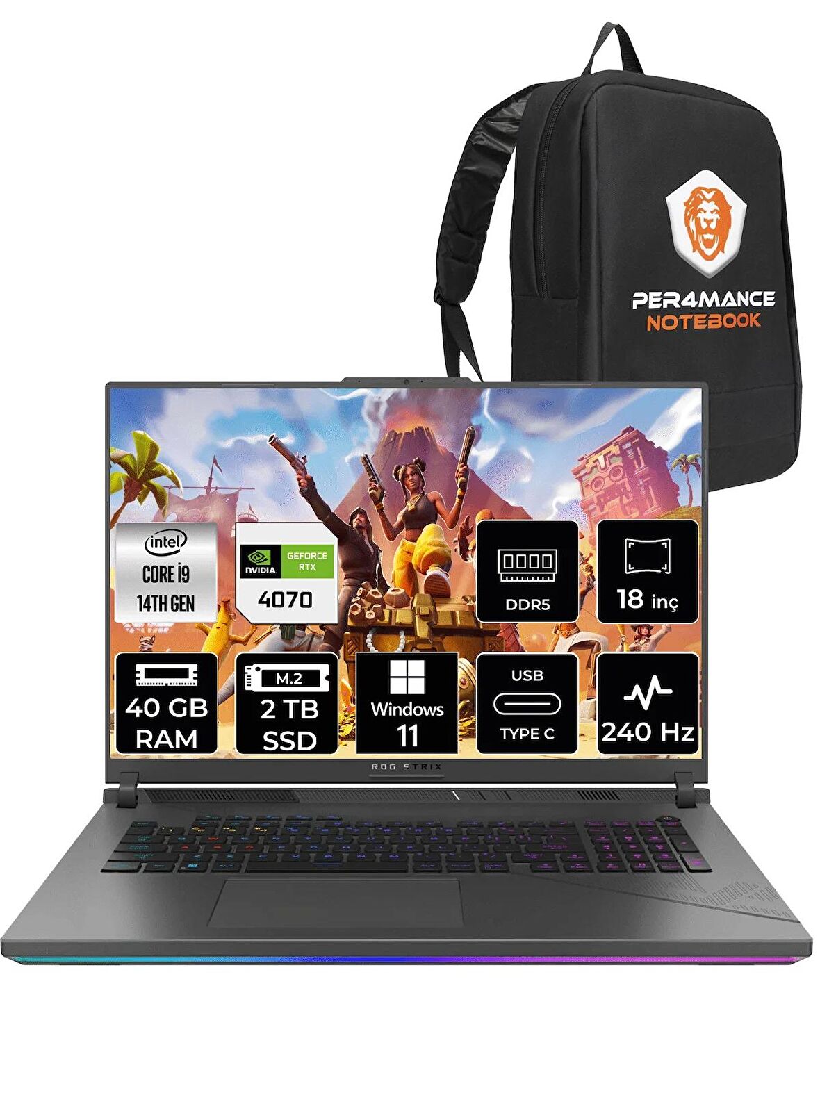 ASUS ROG Strix G18 i9-14900HX 40GB 2TB SSD RTX4080/12GB 240Hz 18" WQXGA W11H N6092 & PER4 ÇANTA