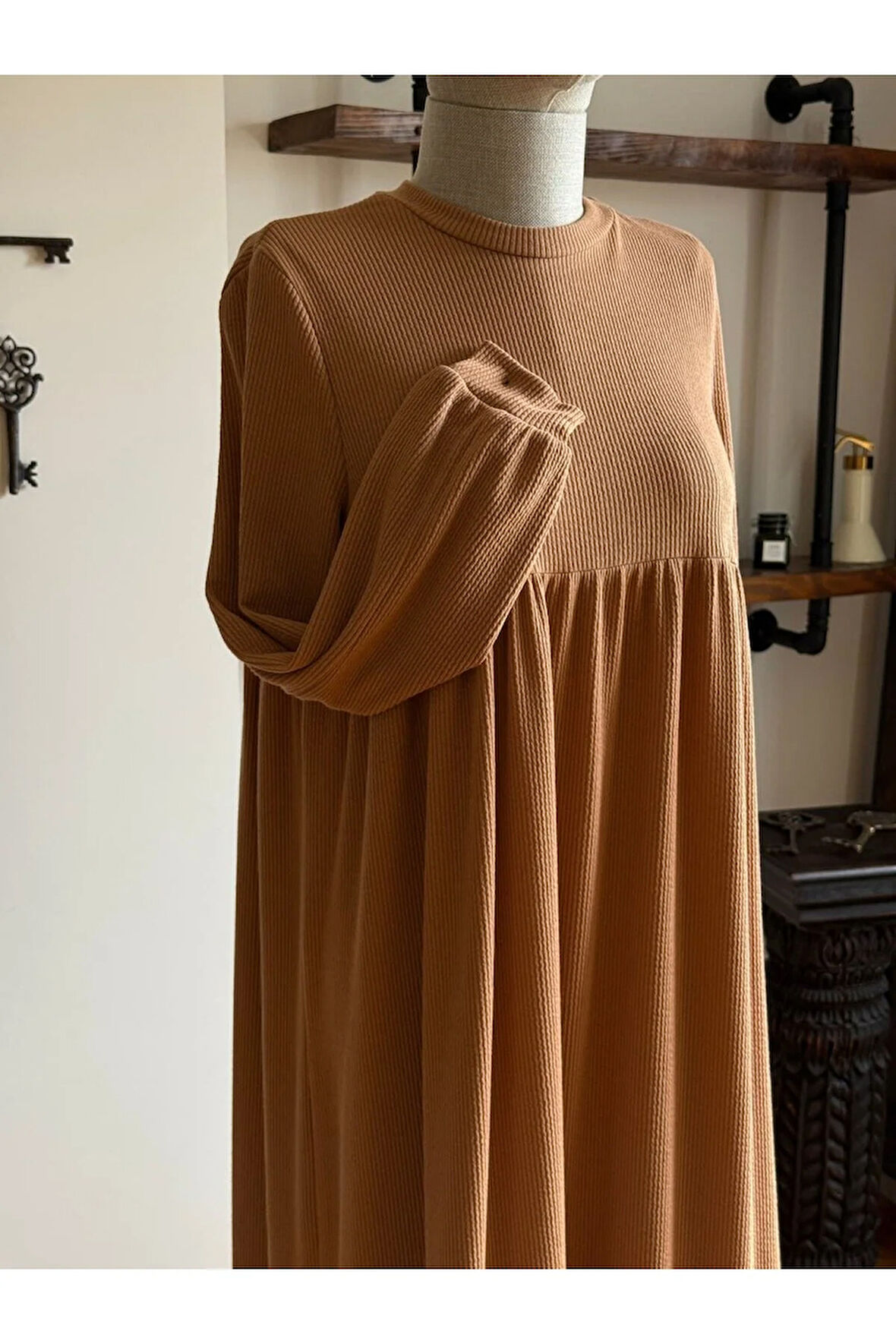 Bel Büzgülü Çift Bantlı Örme Elbise 2316 NAVRA |