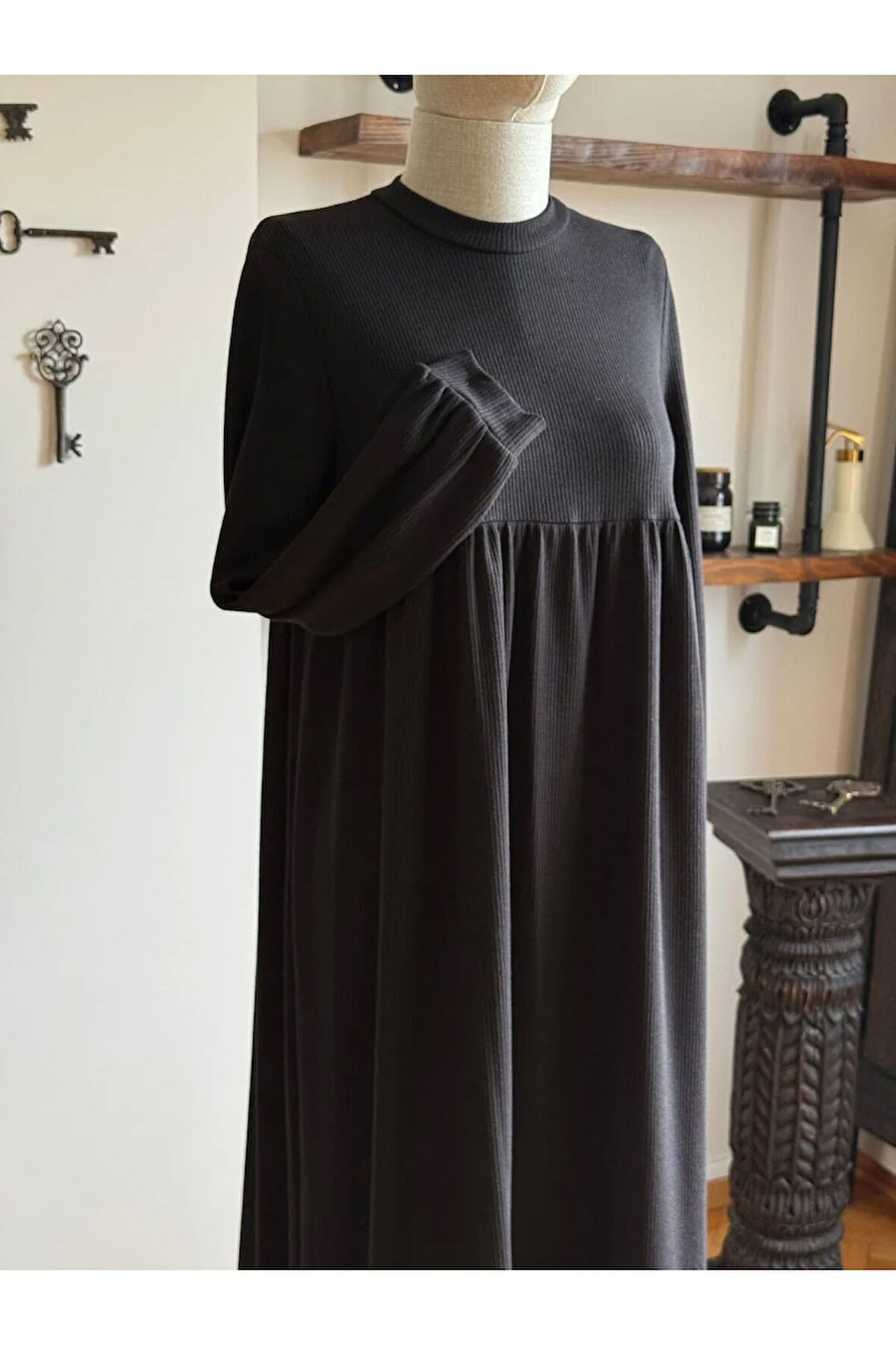 Bel Büzgülü Çift Bantlı Örme Elbise 2316 NAVRA |