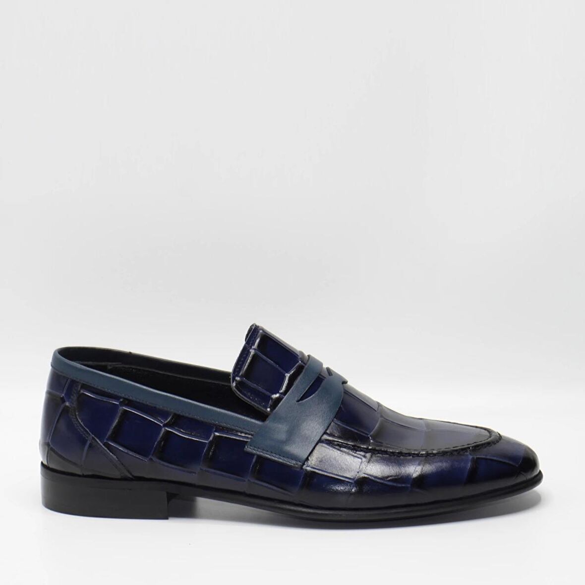 Bruno Shoes Klasik Erkek Deri Neolit Taban Aykkabi -Lacivert Croco-P05-44205N
