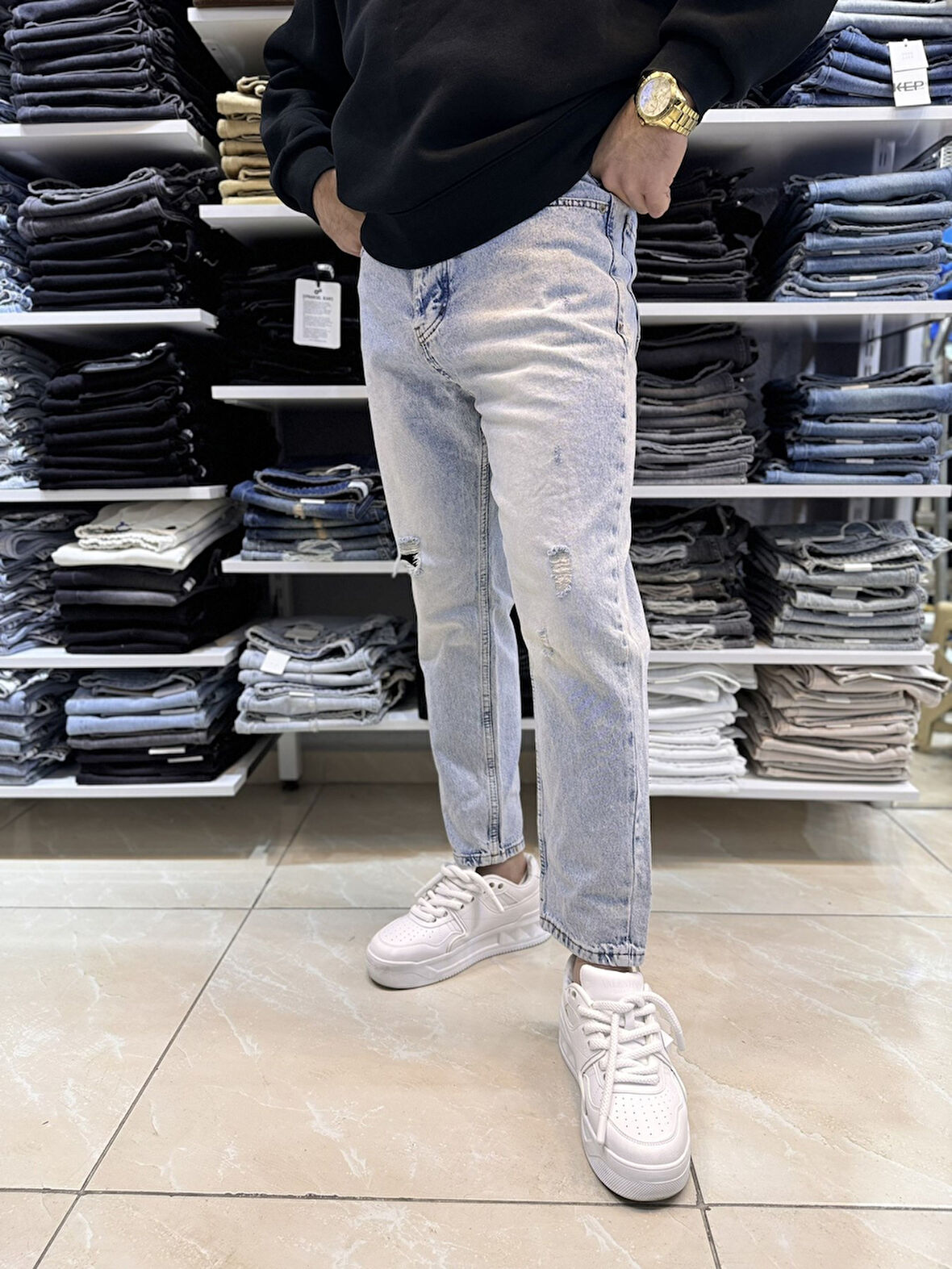 Yırtık Detay Karbeyaz Boyfriend Jean Csl 090
