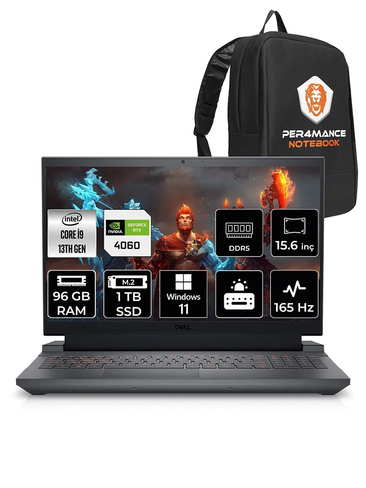 DELL G15 5530 i9 13900HX 96GB 1TB SSD RTX4060/8GB 165Hz 15.6" FHD W11P G155530016WH & PER4 ÇANTA