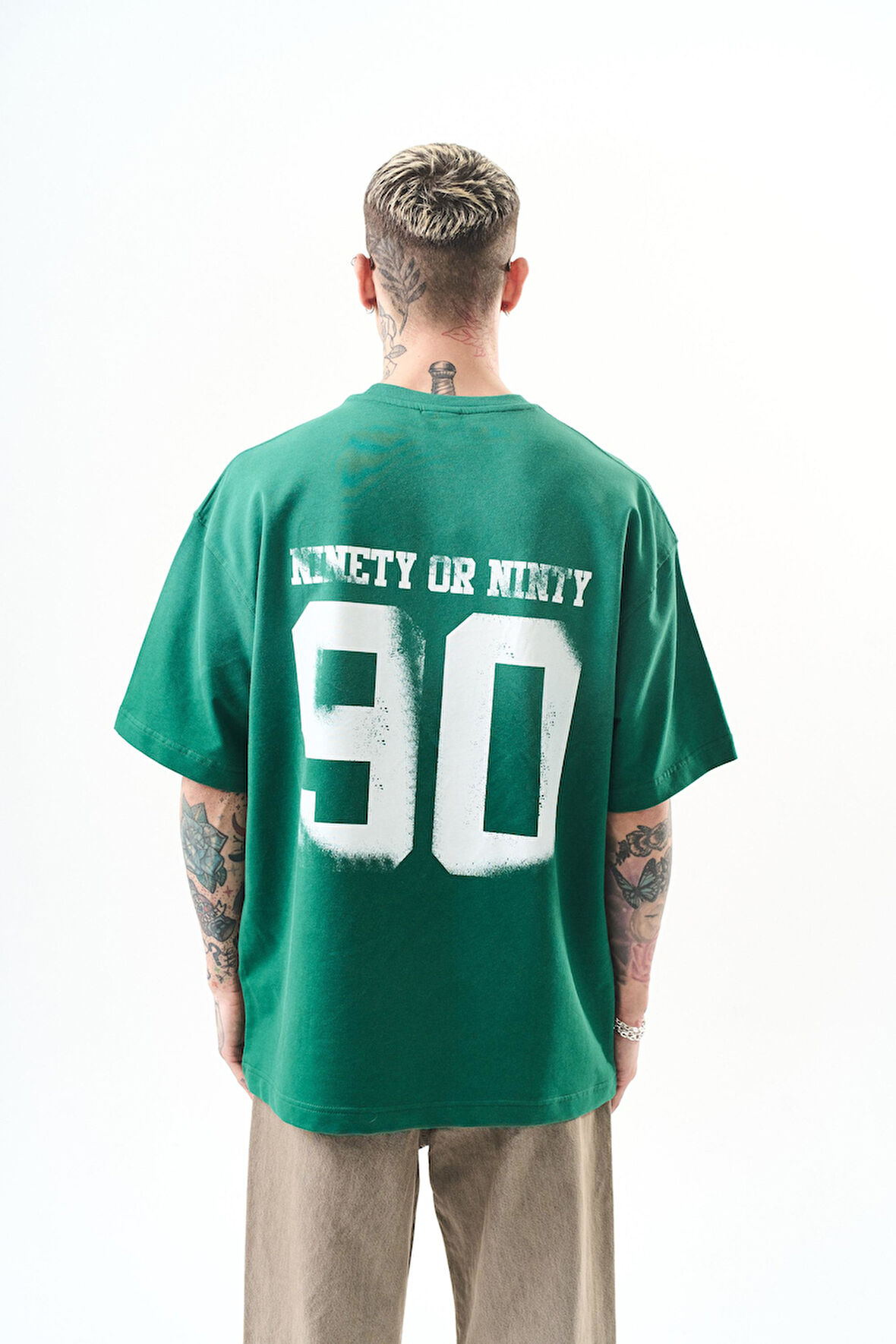 Erkek Ninety Baskılı Oversize T-Shirt Nefti