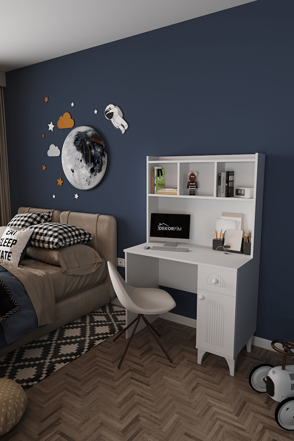 DF09105B Çekmeceli Kapaklı Kitaplıklı Çalışma Masası Bilgisayar Masası