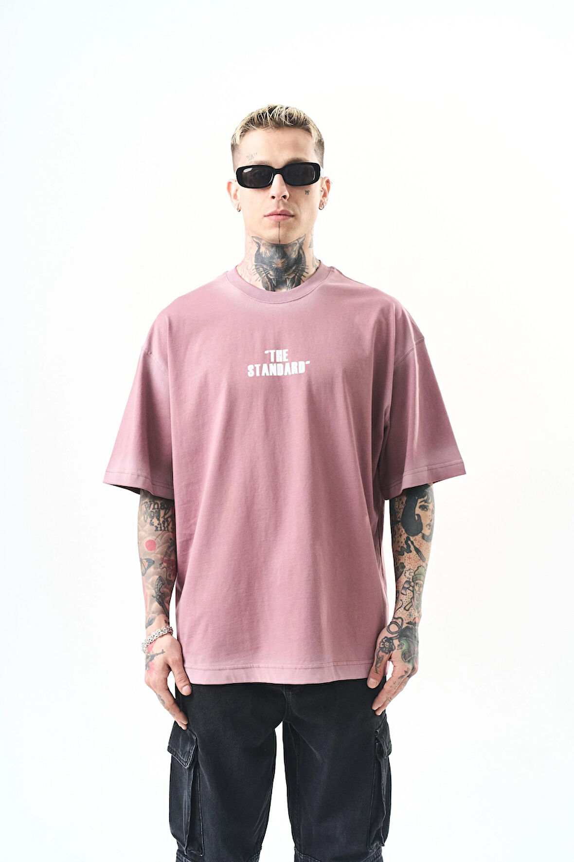 Erkek The Standard Baskılı Oversize T-Shirt Mürdüm