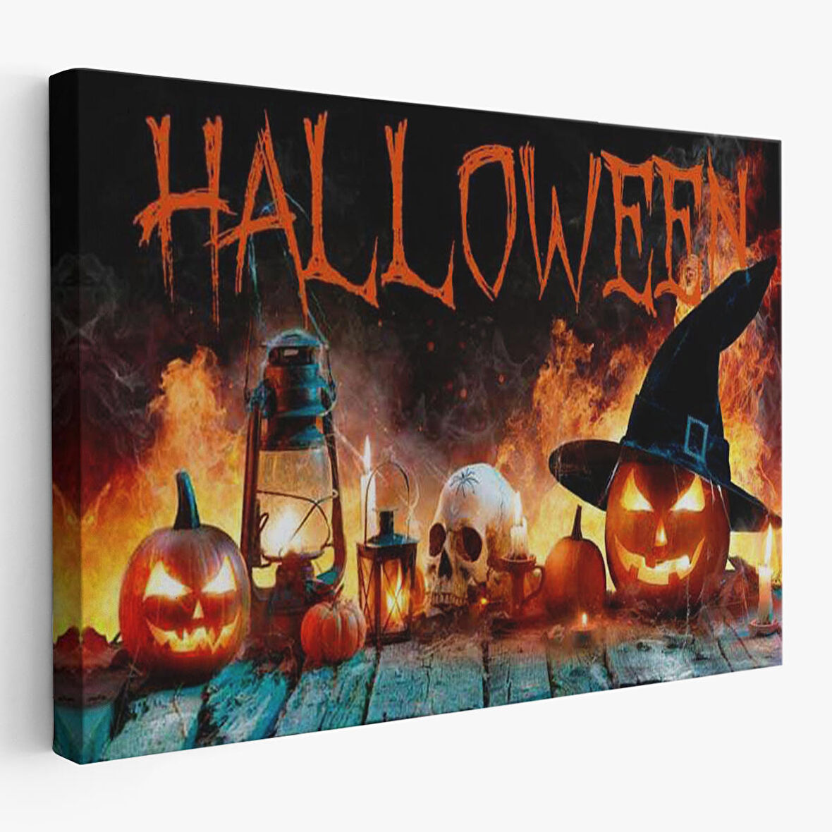 İskelet Kafa ve Oymalı Kabaklar Cadılar Bayramı Dekoratif Duvar Tablosu-5198