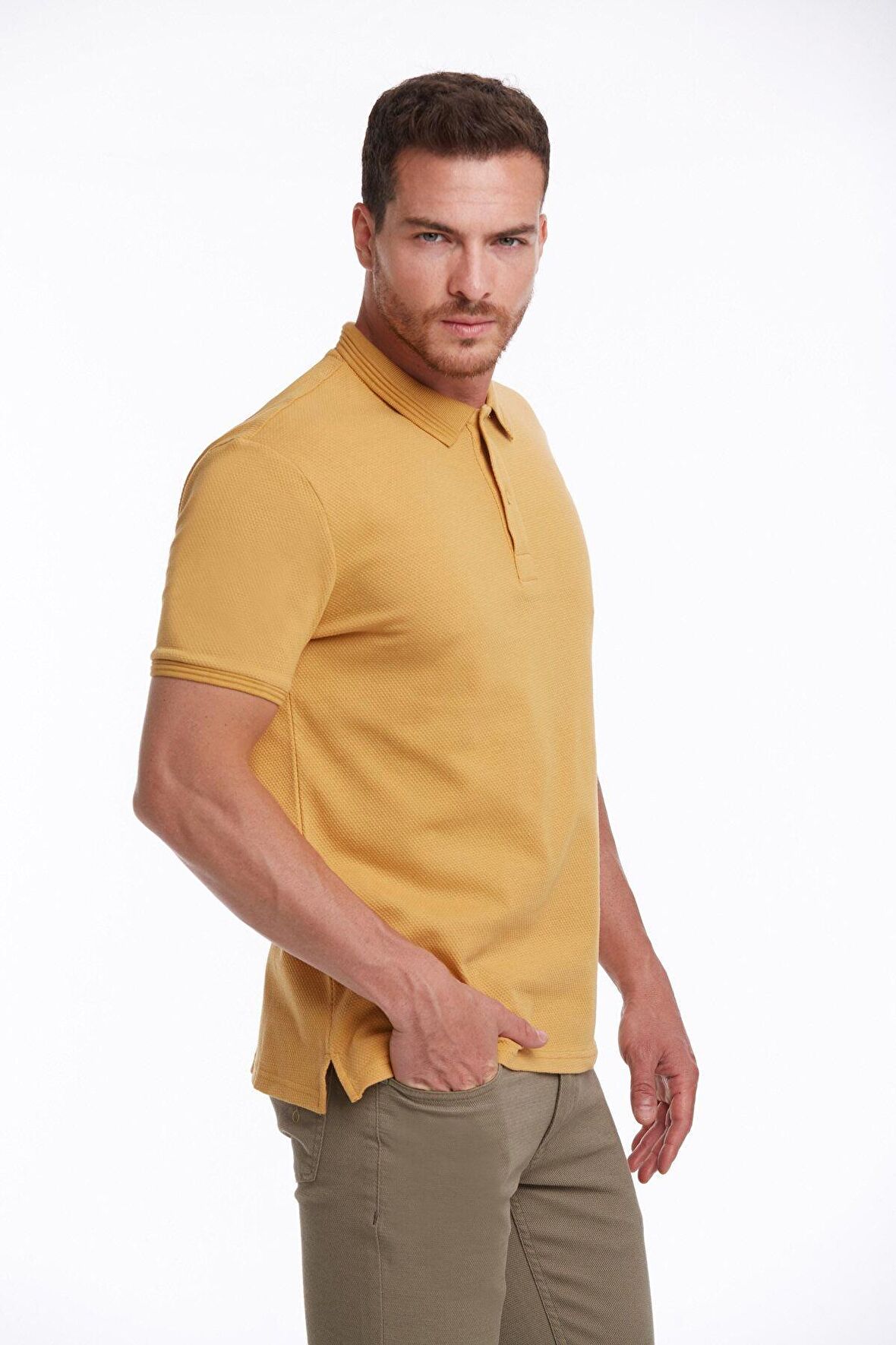 Hardal Regular Fit Pamuklu Desenli Polo Yaka Tişört | XXL