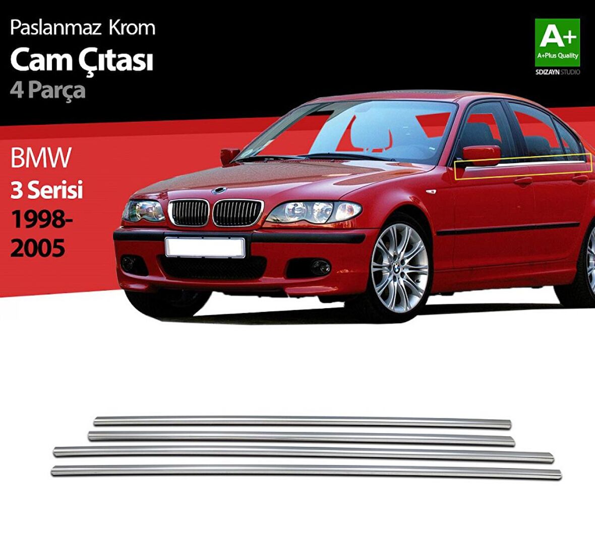 S-Dizayn Bmw 3 Serisi E46 Krom Cam Çıtası 4 Prç 1998-2005