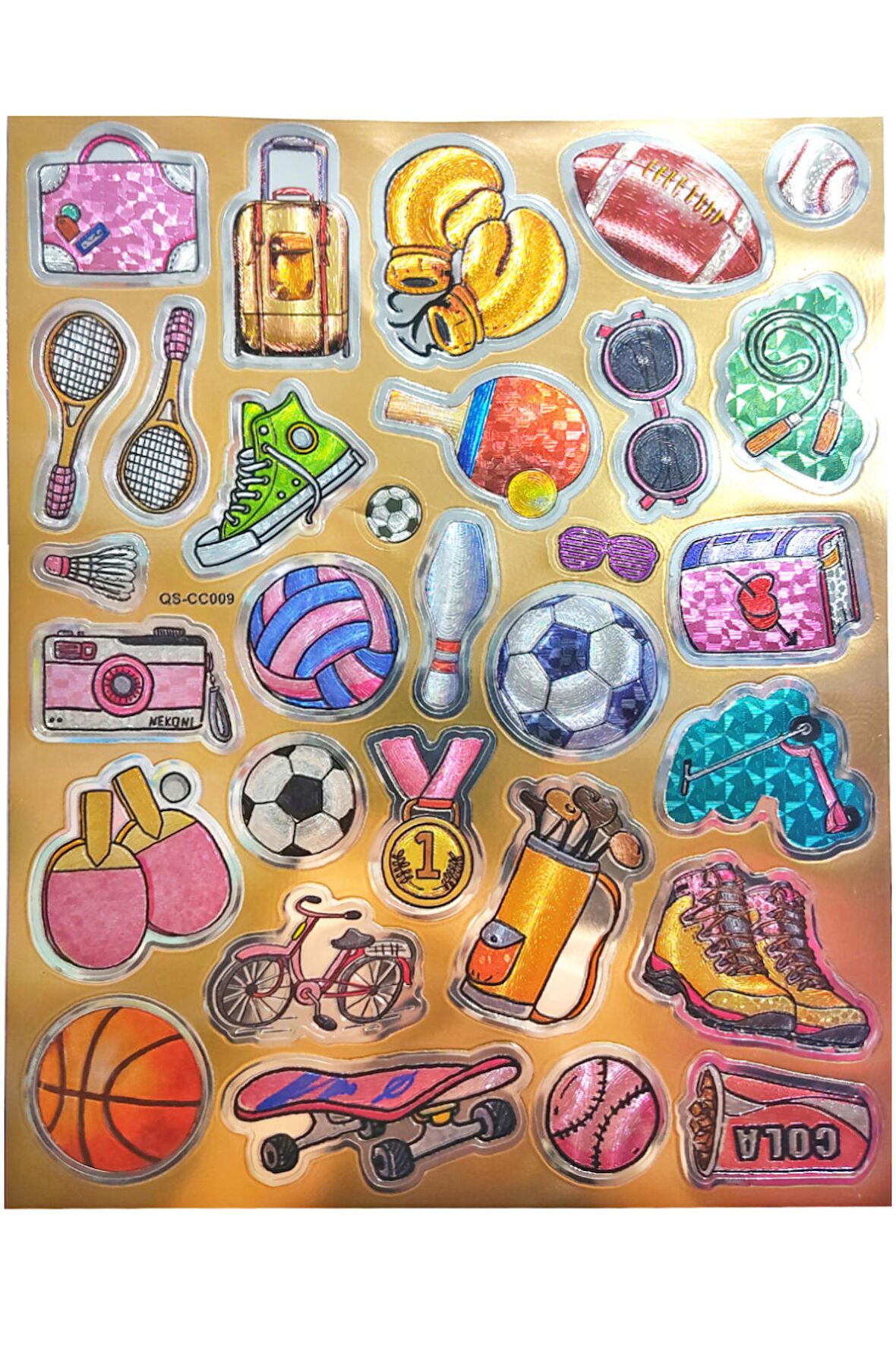 Metalik Sticker Stiker Defter Planlayıcı Etiket (QS009)-25x20 cm- Spor Top Raket