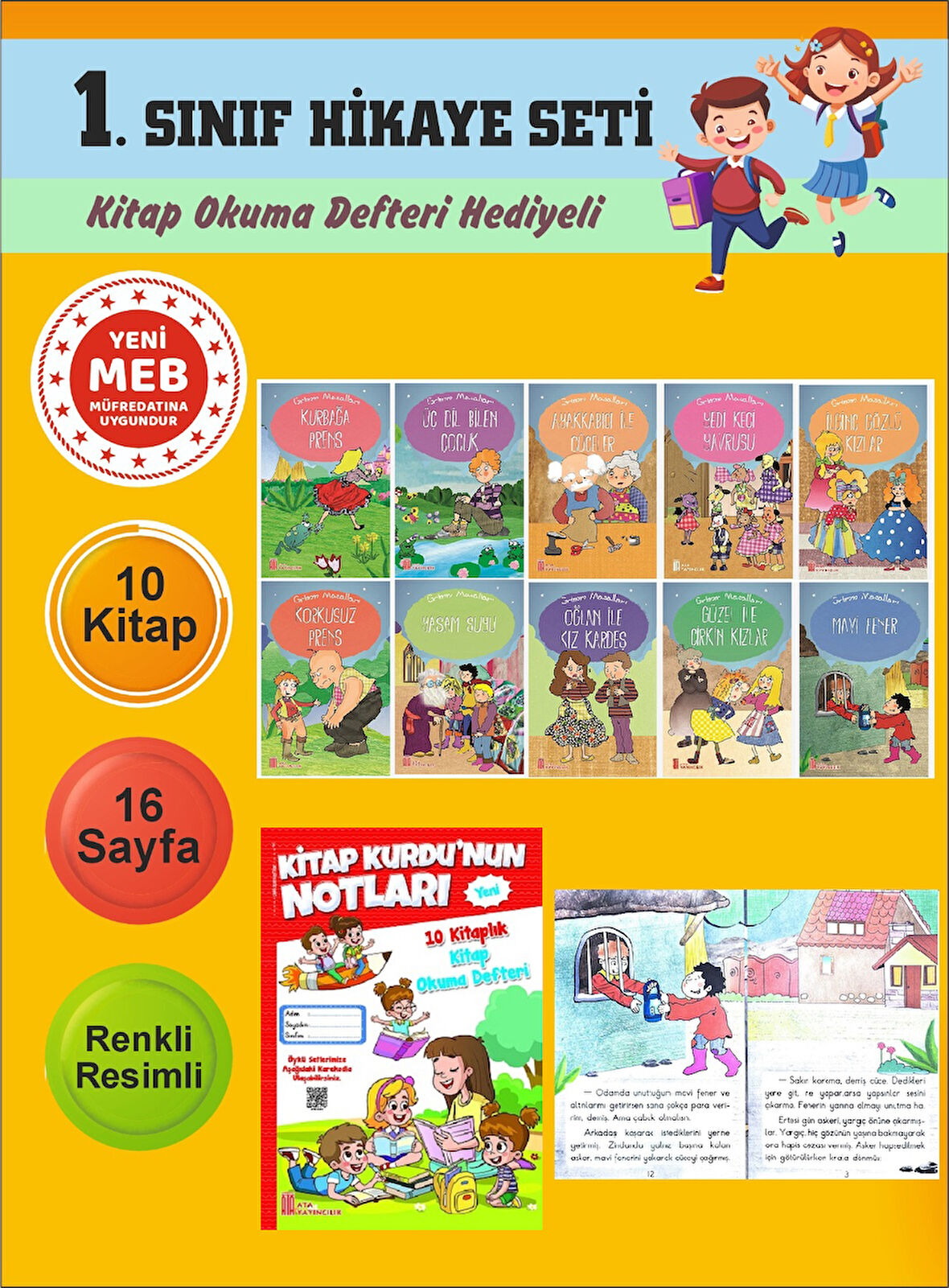 1.Sınıflar İçin Okumayı Sevdiren 10 lu Hikaye Seti 5 (Kitap Okuma Defteri Hediyeli)