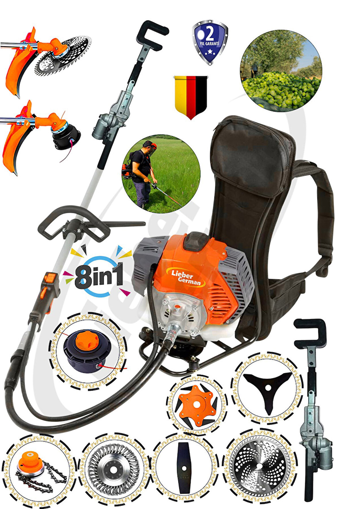 TYPER Serii Sırt Tipi Benzinli Motorlu Tırpan Makinesi 8 Li Set +Zeytin Meyve Ceviz Hasat