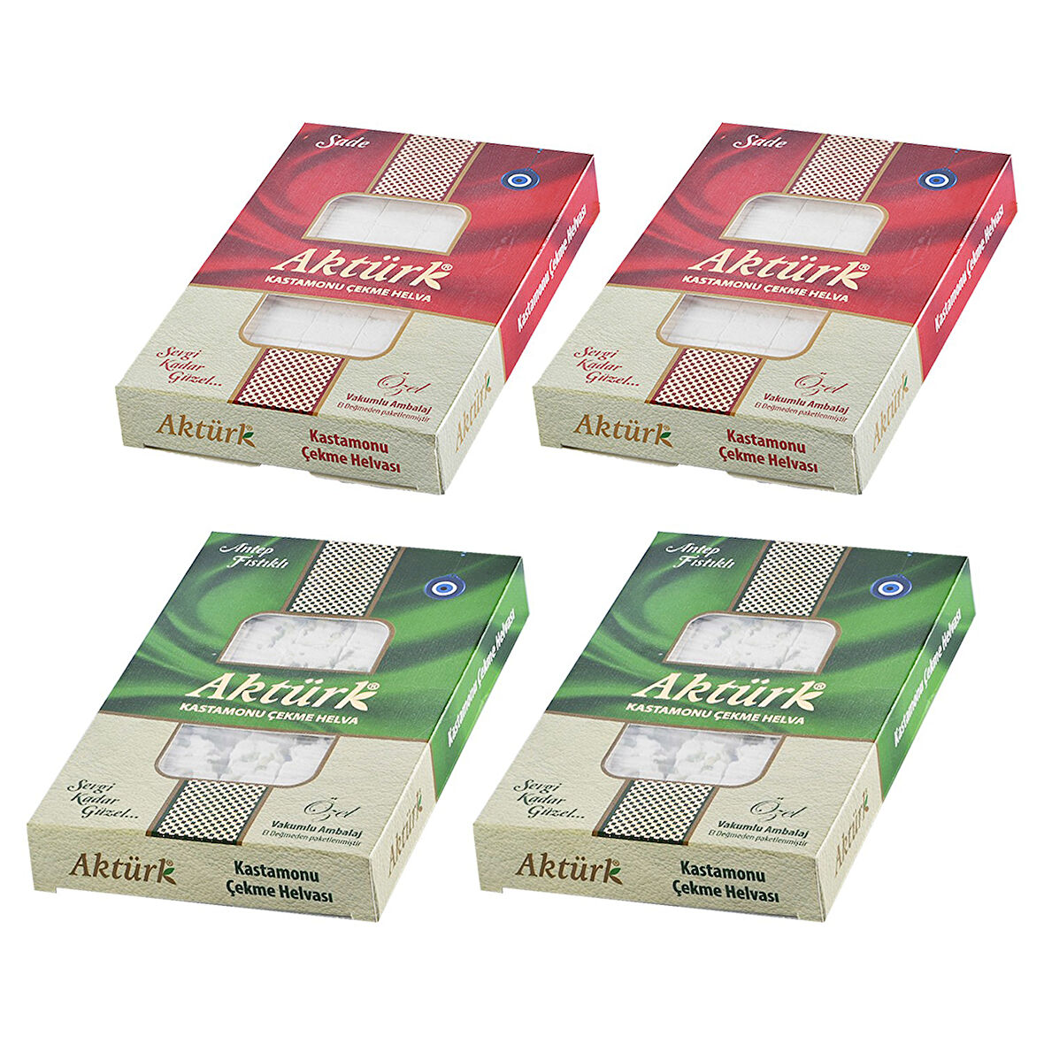 Aktürk Kastamonu Çekme Helva Sade ve Fıstıklı 250 gr 4 lü Karma Paket