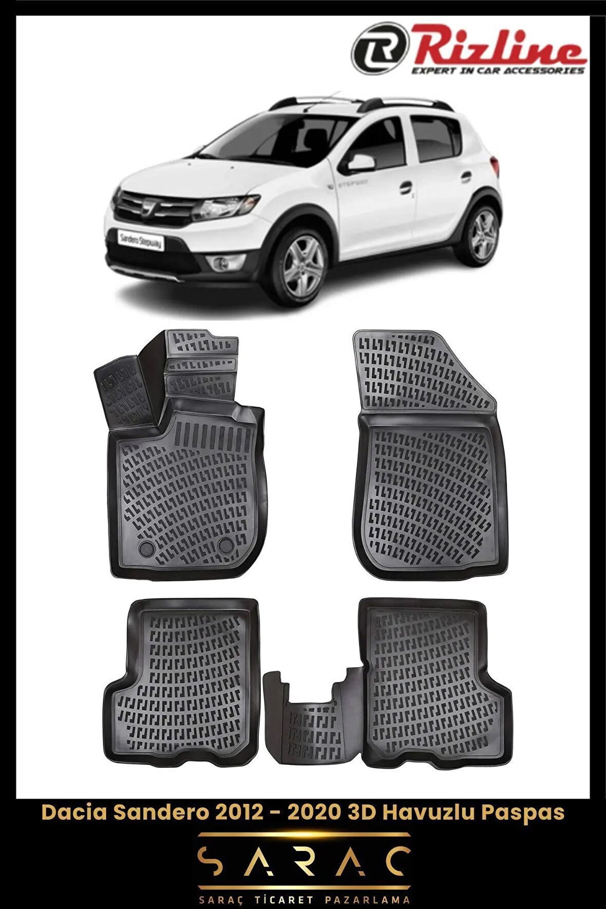 Rizline Dacia Sandero 2014 Model 3D Havuzlu Paspas