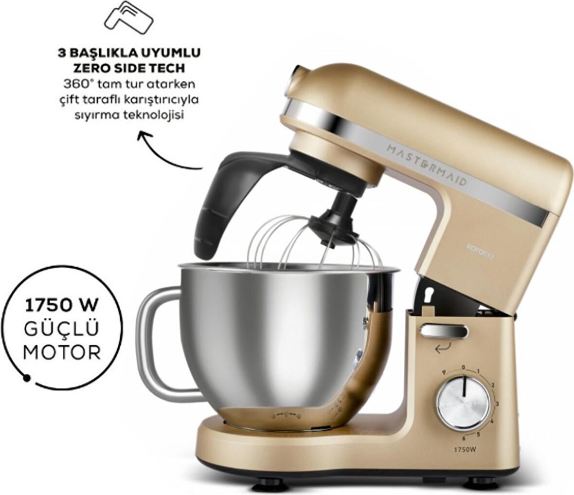 Karaca Mastermaid Chef Pro Çift Kollu Stand Mikser Mineral Gold 1750w