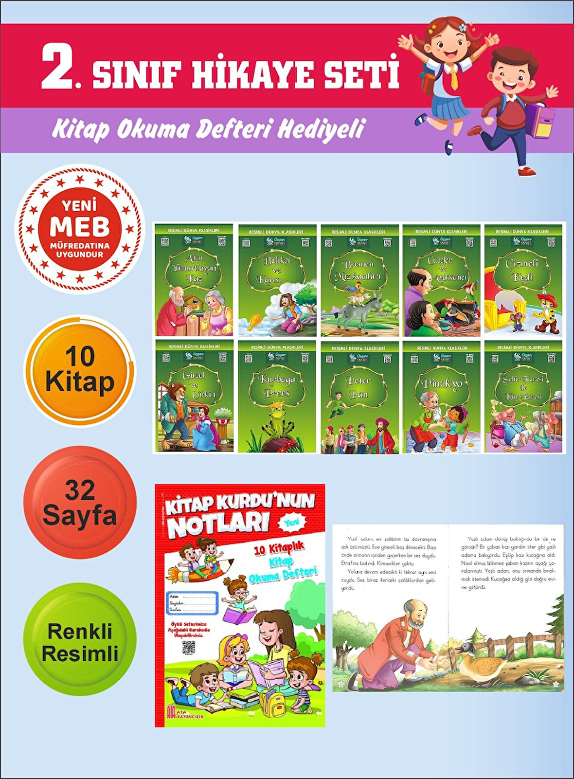 2.Sınıflar İçin Okumayı Sevdiren 10 lu Hikaye Seti 6 (Kitap Okuma Defteri Hediyeli)