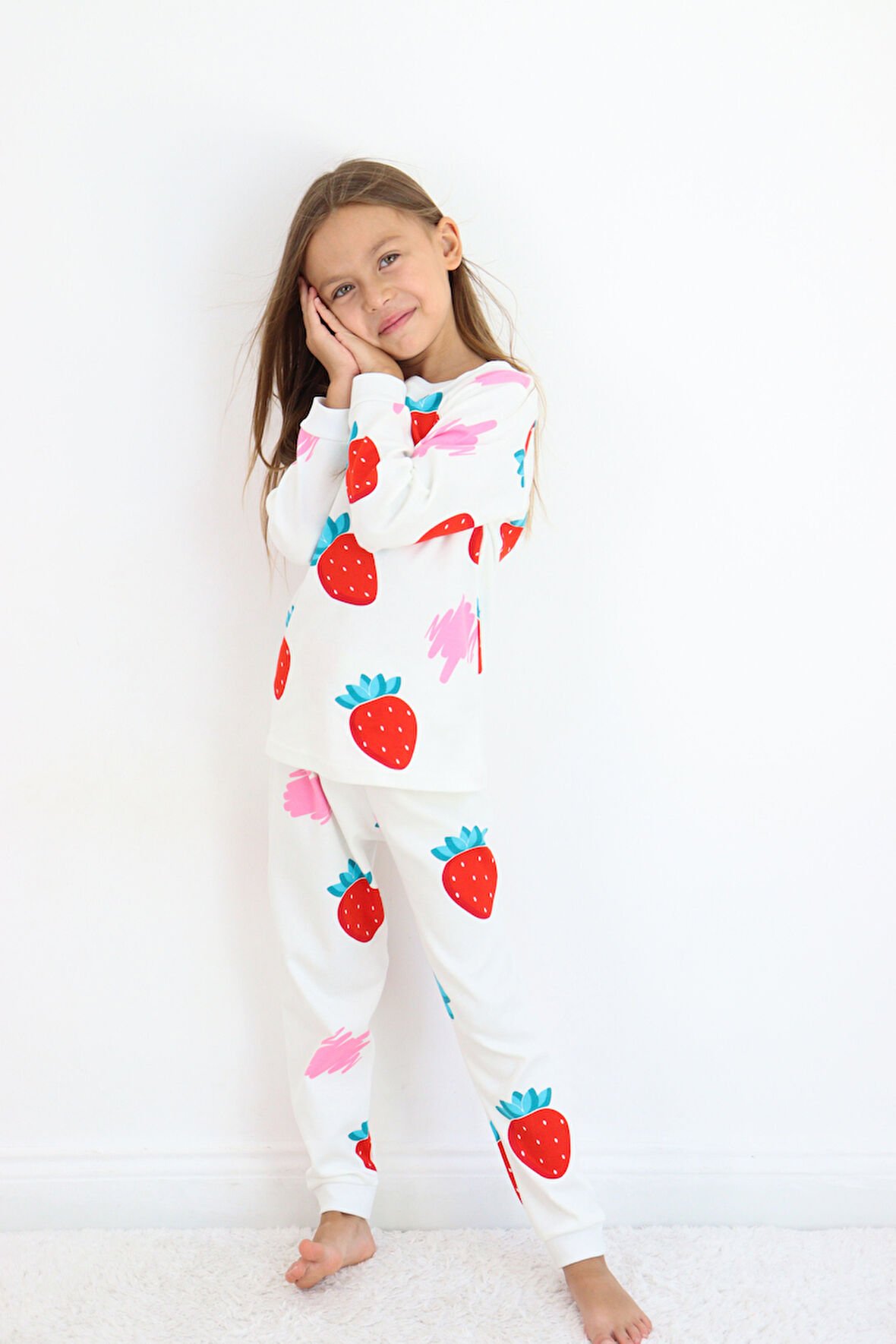 Kız Çocuk Orta Kalınlıkta Basic Baskılı Pijama Takımı