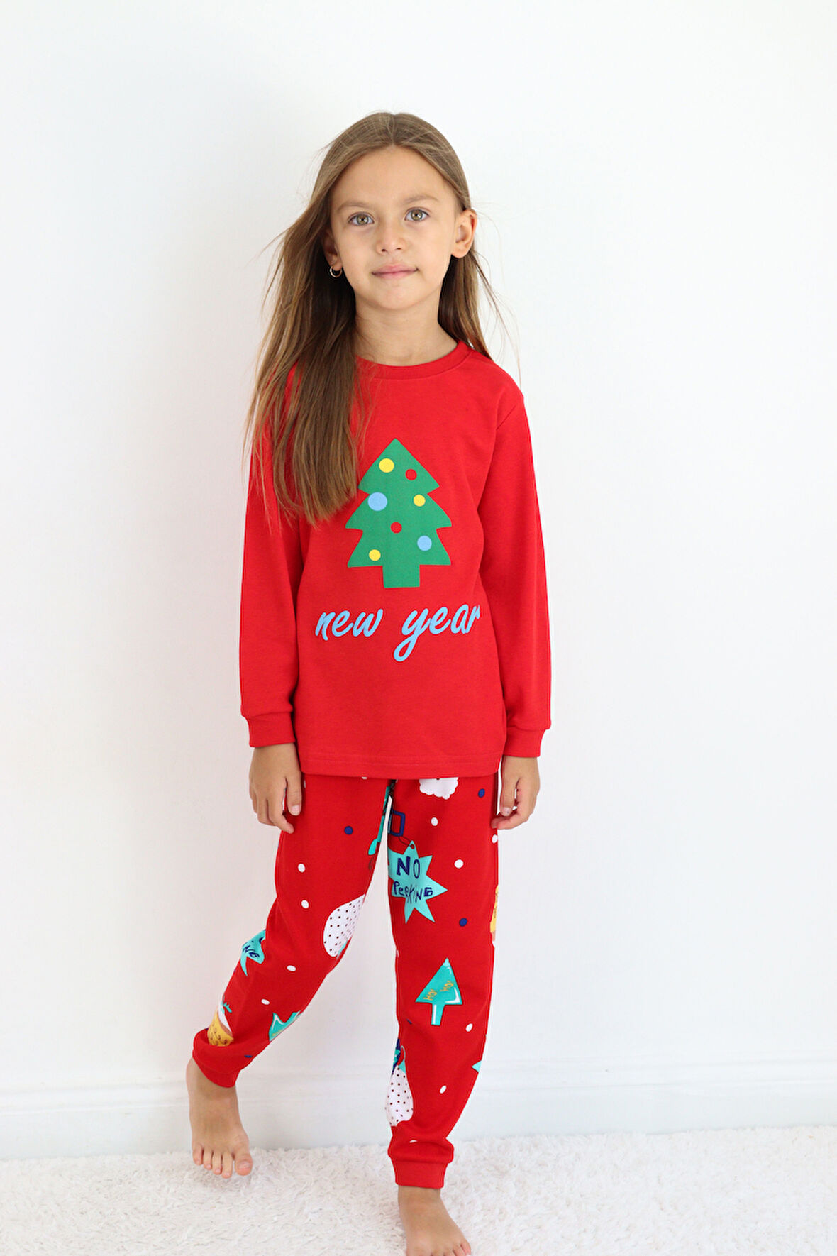 Kız Çocuk Orta Kalınlıkta Basic Baskılı Pijama Takımı