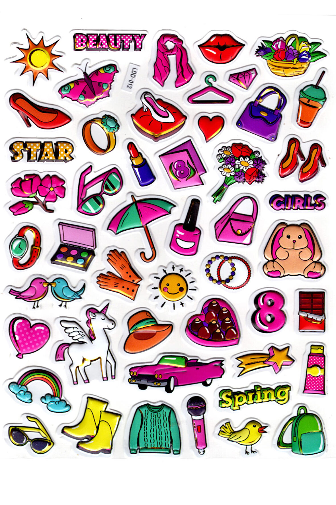 Sticker Kabartmalı Stiker Defter Planlayıcı Etiket (Ldd012)-24x19cm - Kız Makyaj Unicorn