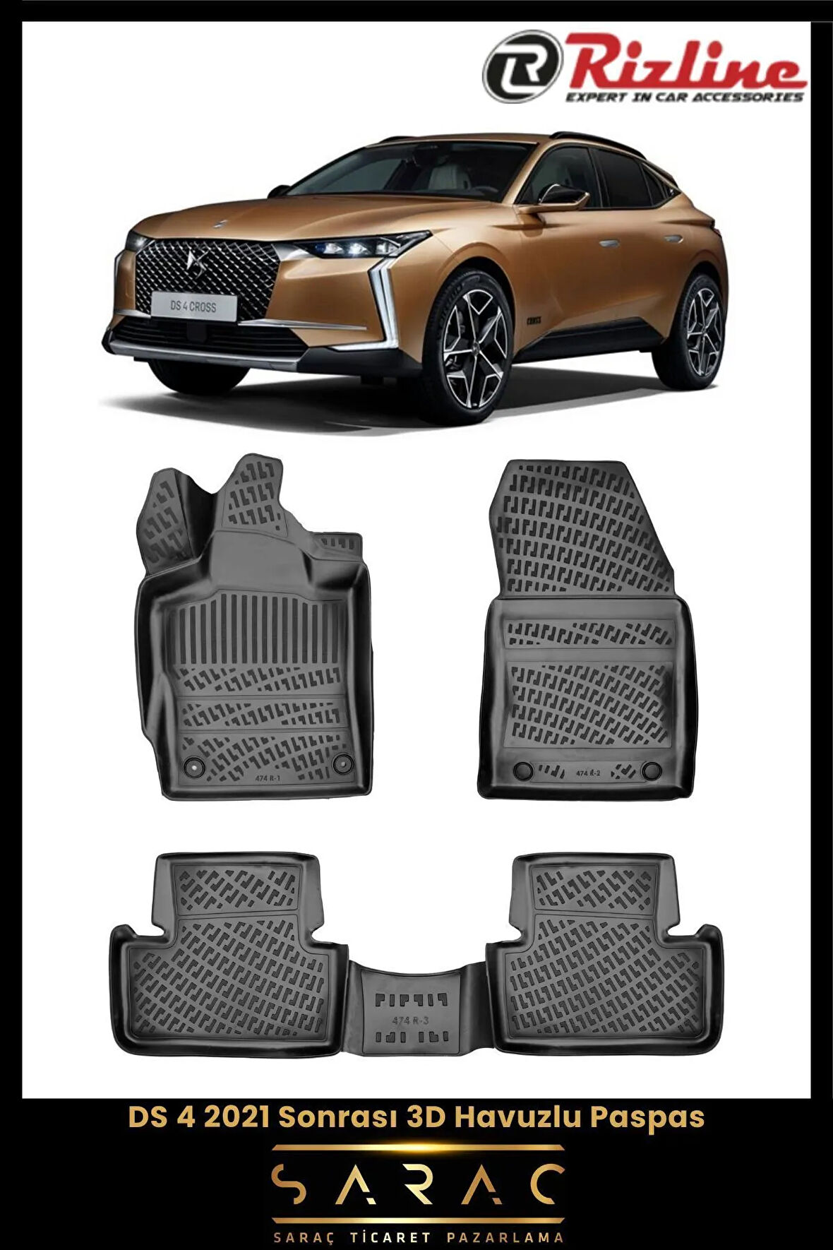 Rizline DS4 Crossback 2022 Model 3D Havuzlu Paspas