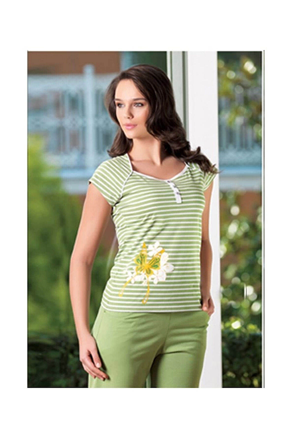 Şahinler Kadın Çizgili Patlı Kaprili Pijama 21173