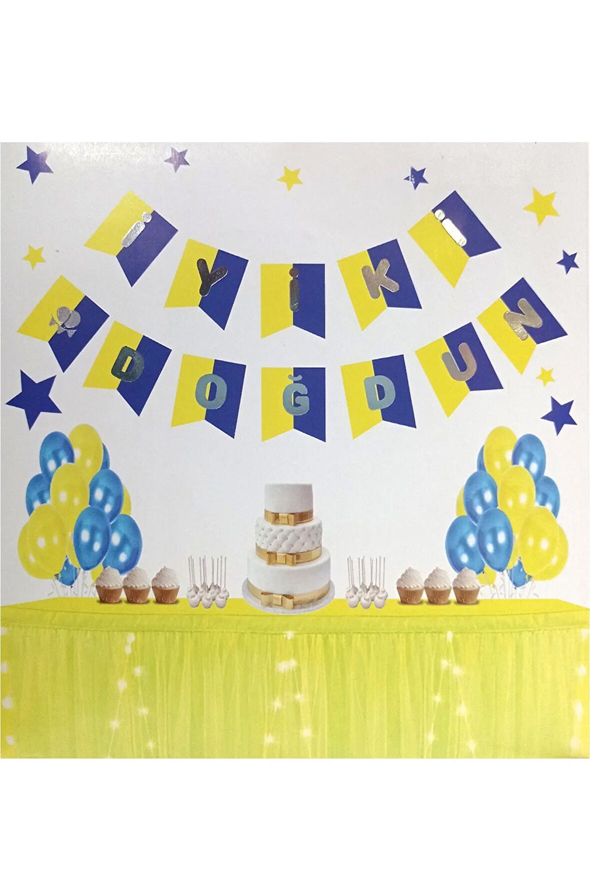 Metalik Baskılı İyi ki Doğdun Banner Sarı-Lacivert