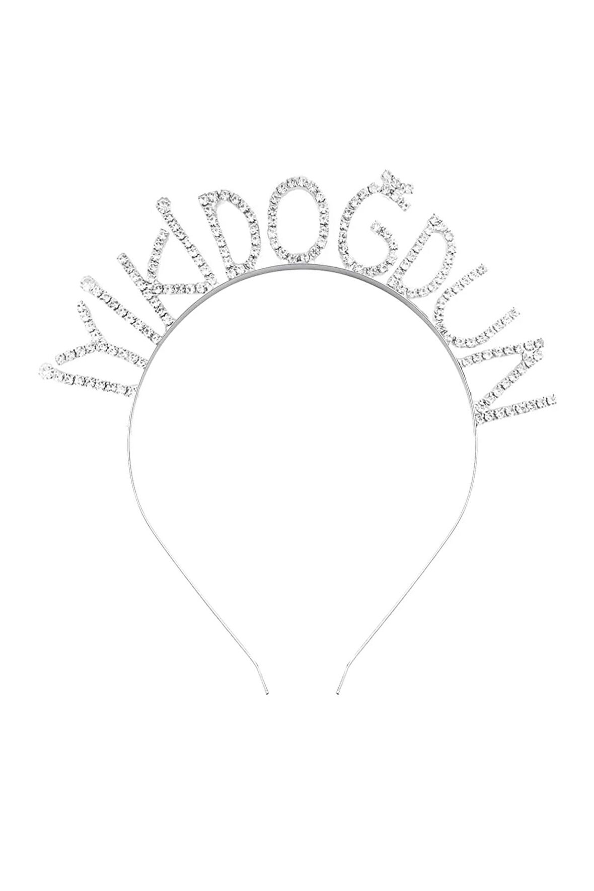 Metal Taç Taşlı İyi Ki Doğdun Yazılı Gümüş