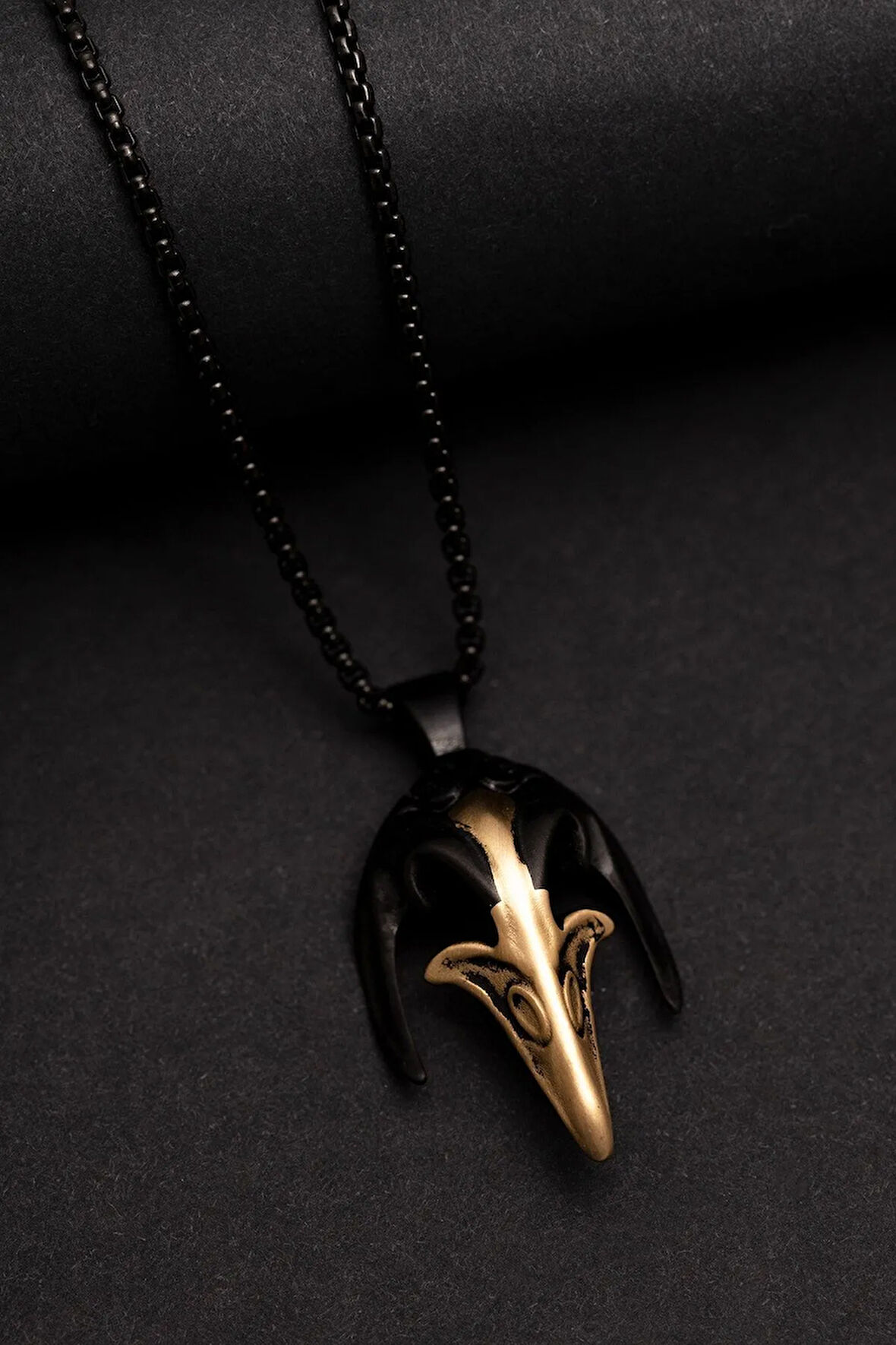 Erkek Kolye - Kuzgun Kafası Model Erkek Çelik Kolye - 316 L Paslanmaz Çelik